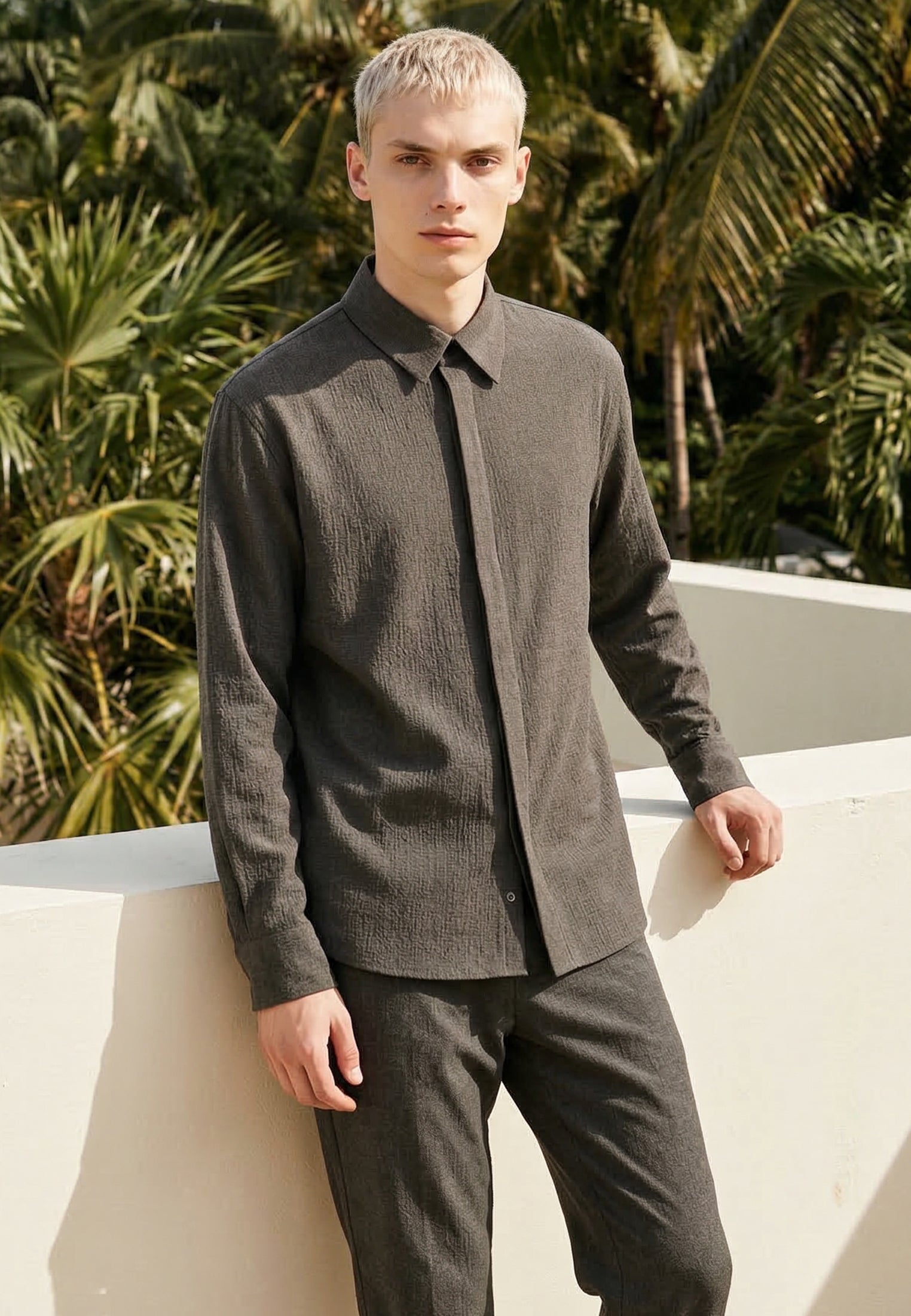 CRINKLE LONGSLEEVE SHIRT SLATE