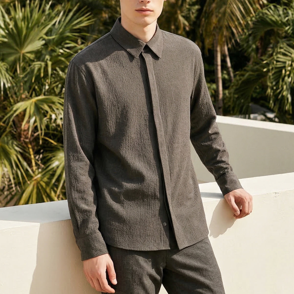 CRINKLE LONGSLEEVE SHIRT SLATE, view 2