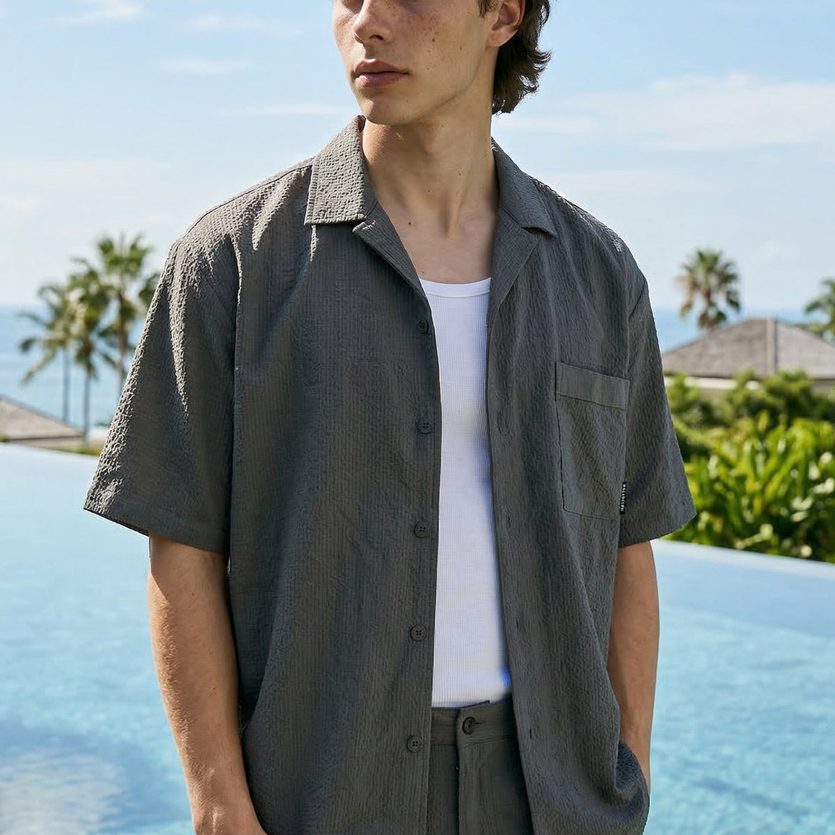 CRINKLE SHORT SLEEVE SHIRT SLATE, view 2