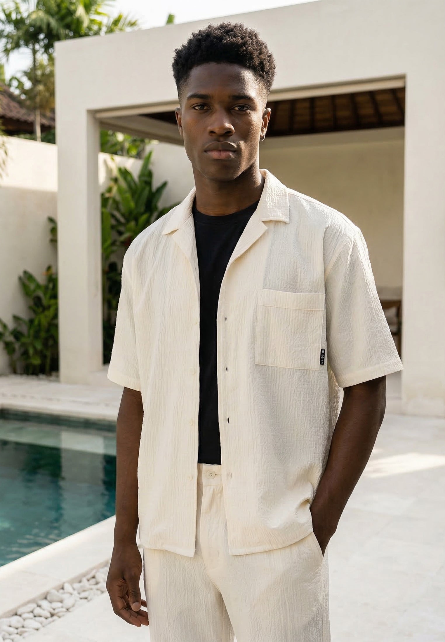 CRINKLE SHORT SLEEVE SHIRT STONE