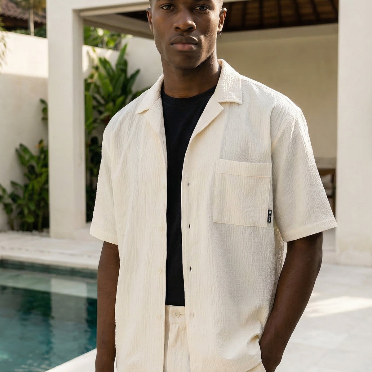 CRINKLE SHORT SLEEVE SHIRT STONE, view 2