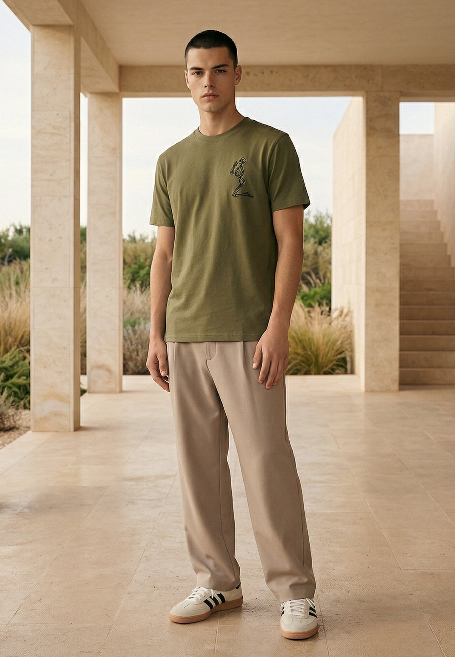 ESSENTIAL BIG SKELETON ARMY GREEN T-SHIRT