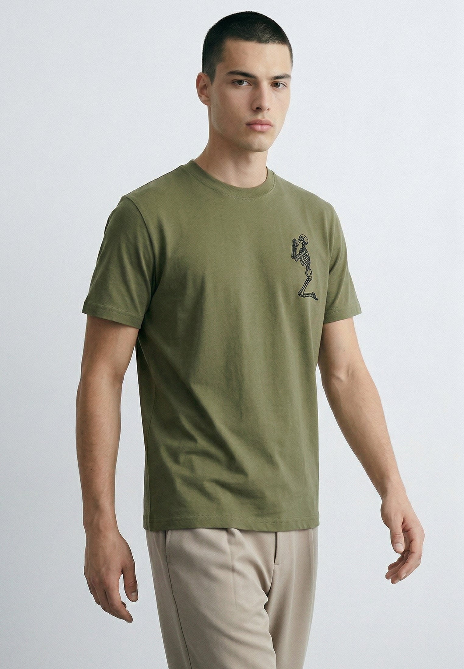 ESSENTIAL BIG SKELETON ARMY GREEN T-SHIRT