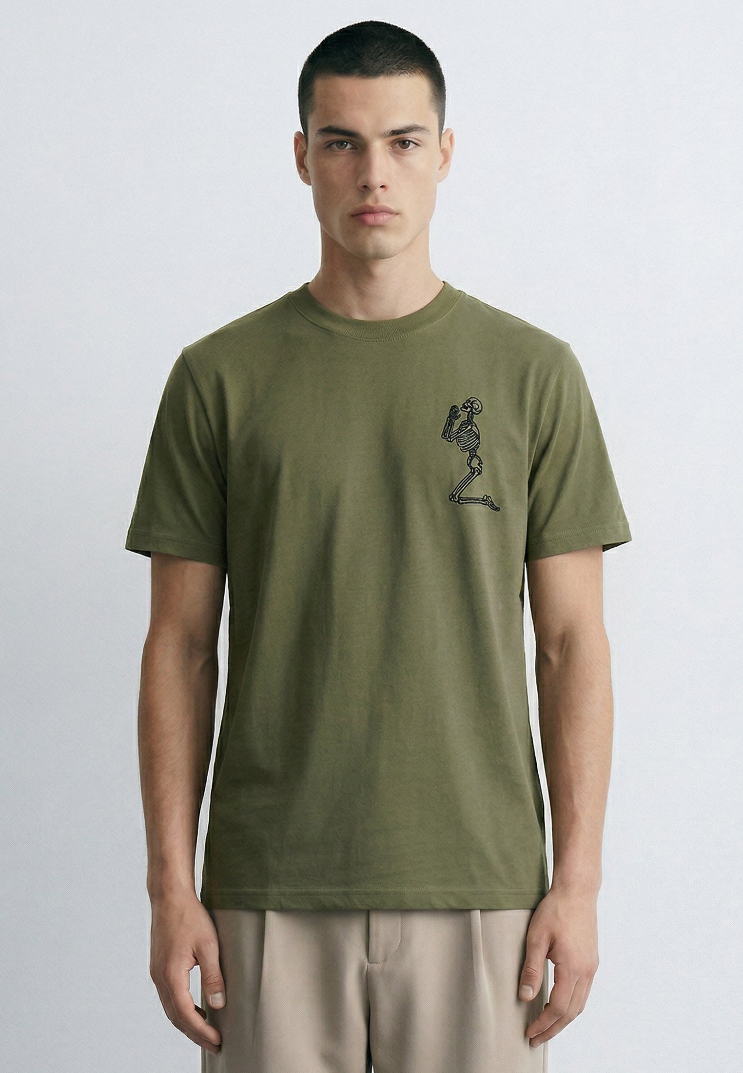 ESSENTIAL BIG SKELETON ARMY GREEN T-SHIRT