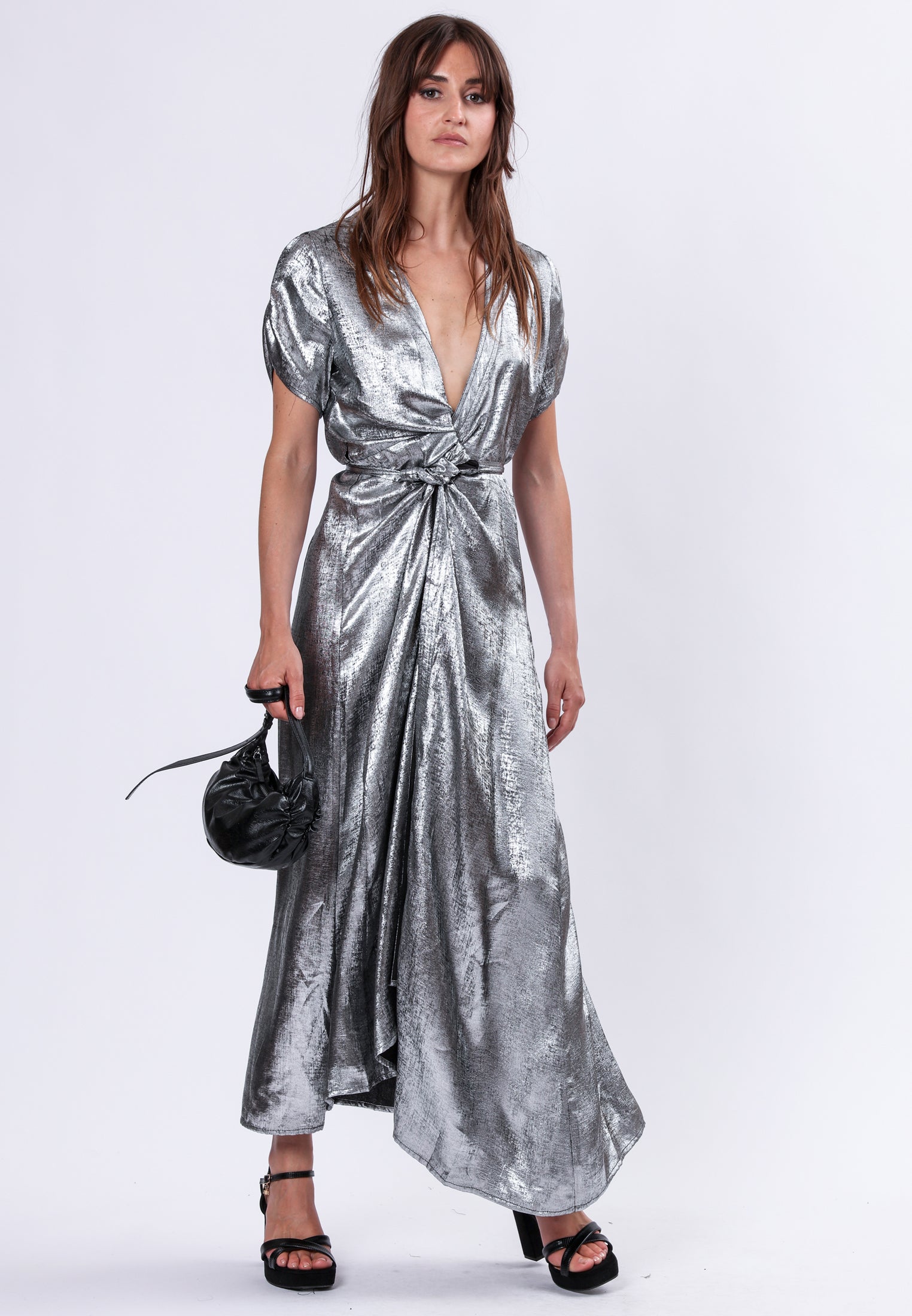 FOLD WRAP DRESS SILVER FOIL