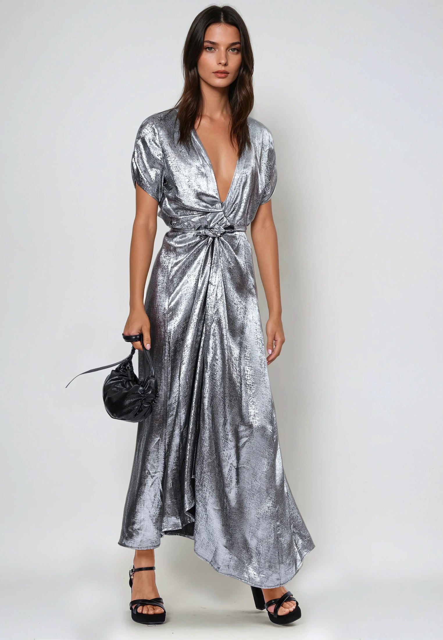 FOLD WRAP DRESS SILVER FOIL