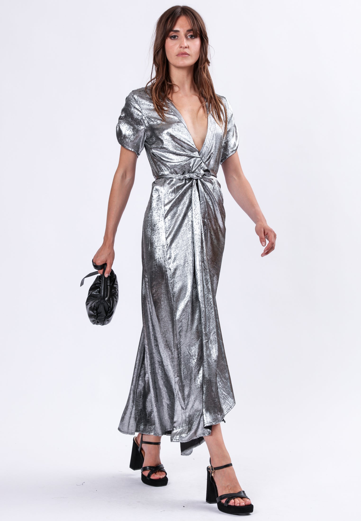 FOLD WRAP DRESS SILVER FOIL