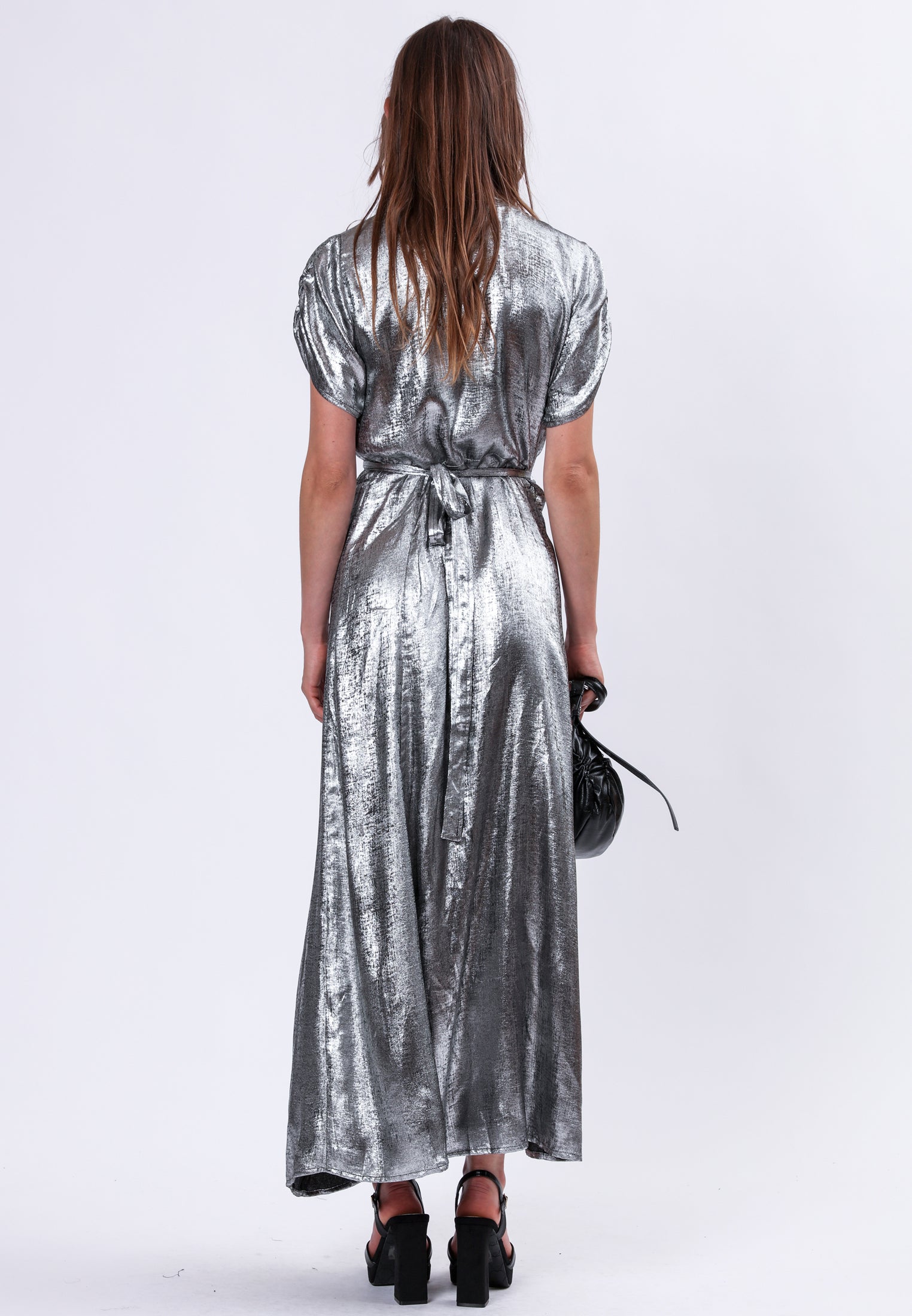 FOLD WRAP DRESS SILVER FOIL