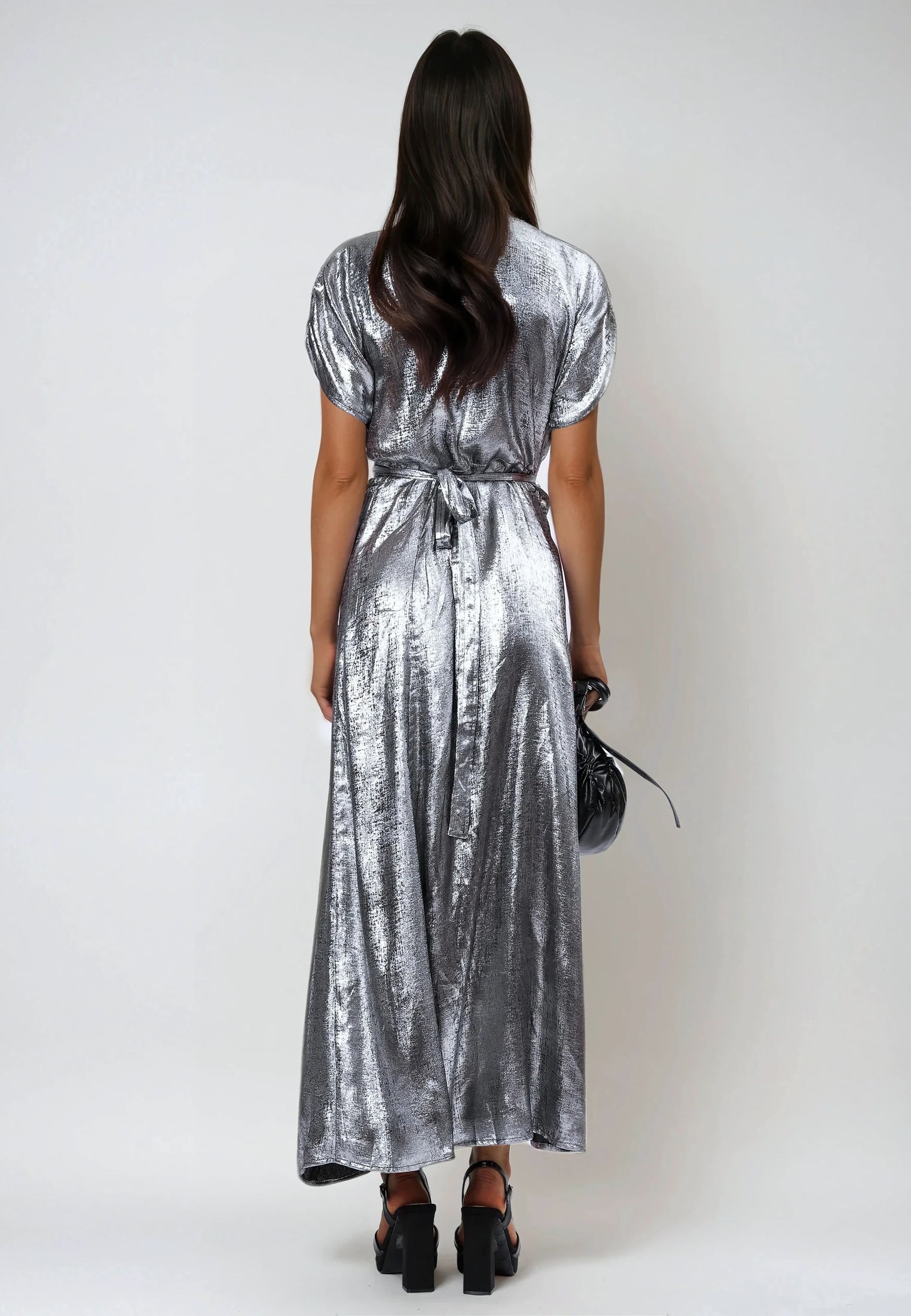 FOLD WRAP DRESS SILVER FOIL