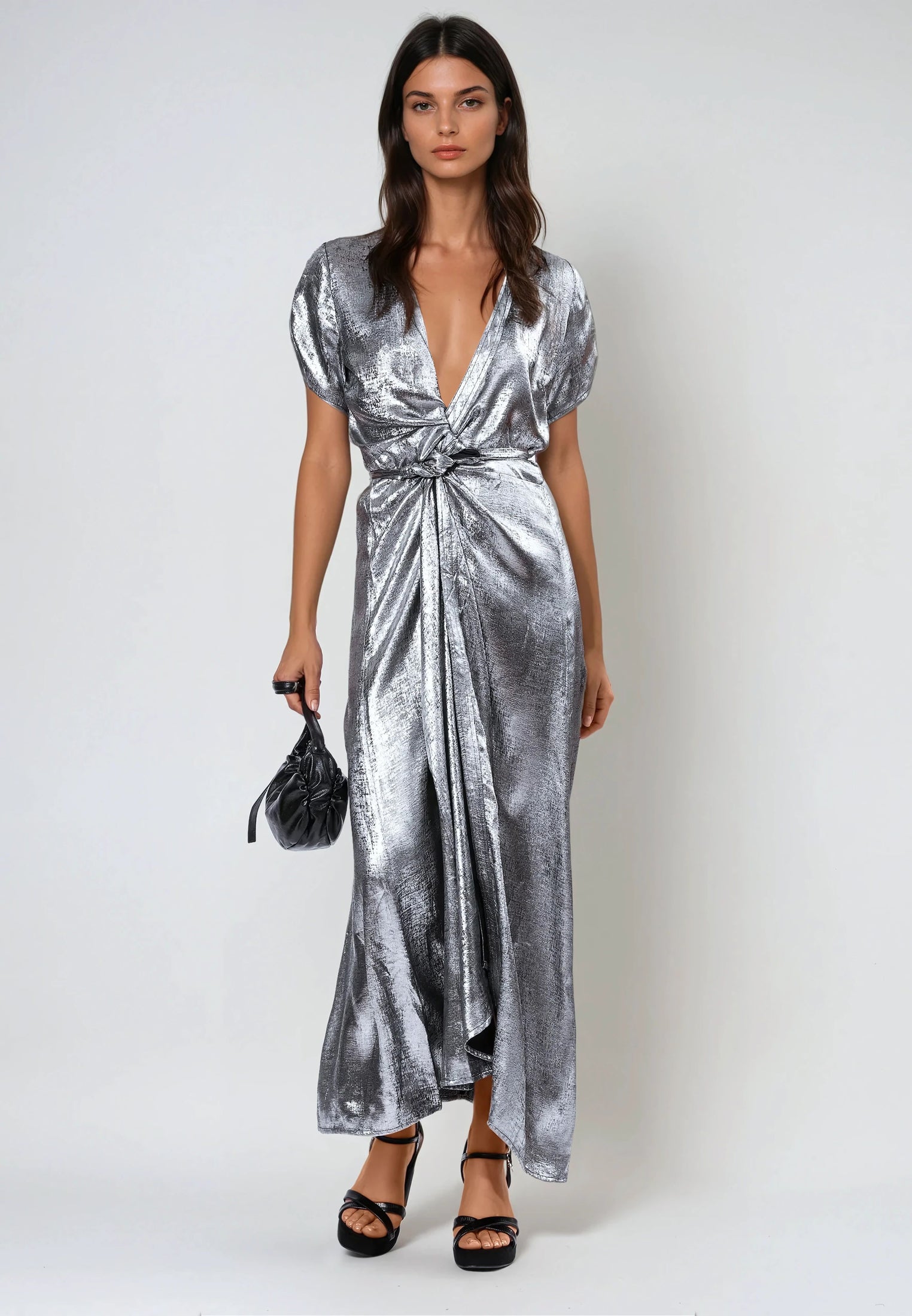 FOLD WRAP DRESS SILVER FOIL