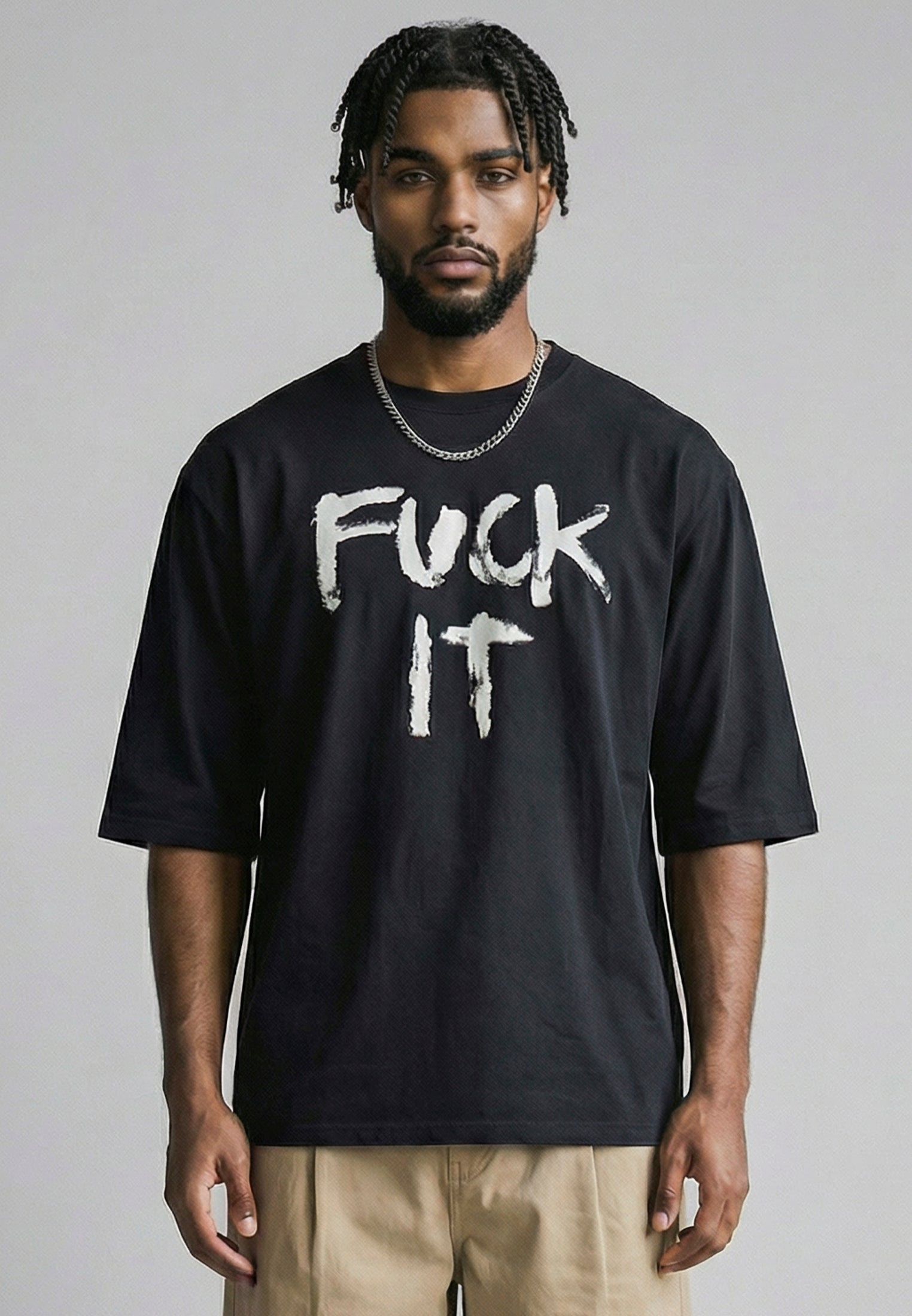 Fuck It Slogan Oversized Black T-Shirt