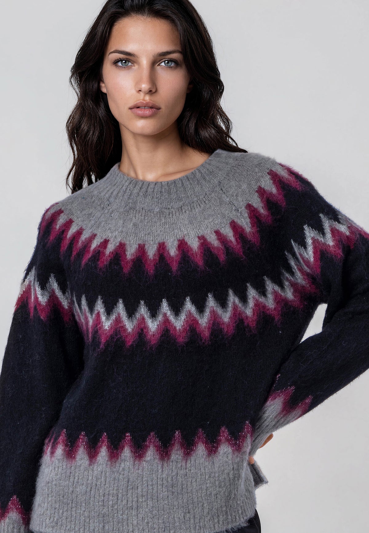 ANNE FAIR ISLE JUMPER  BLACK & RED