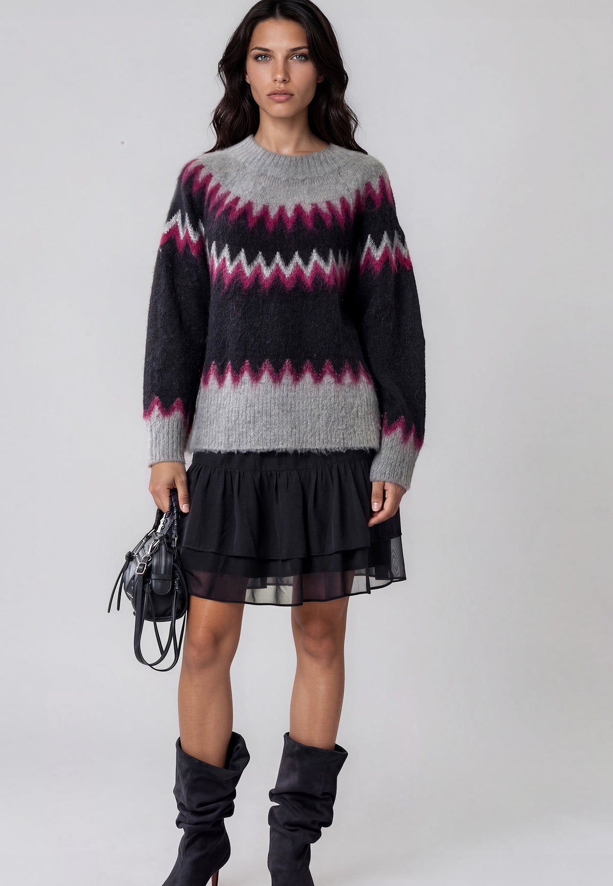 ANNE FAIR ISLE JUMPER  BLACK & RED