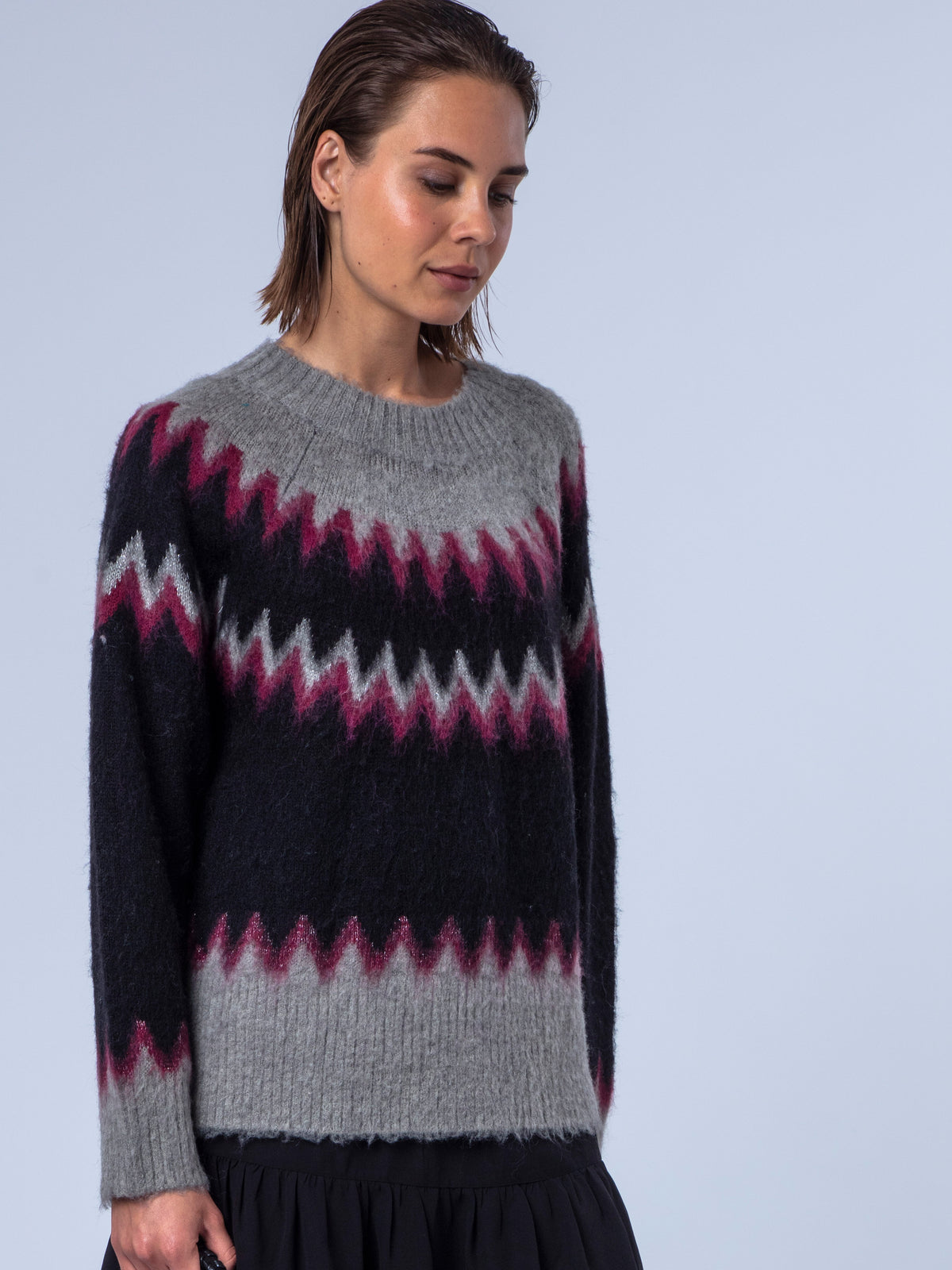 ANNE FAIR ISLE JUMPER  BLACK & RED