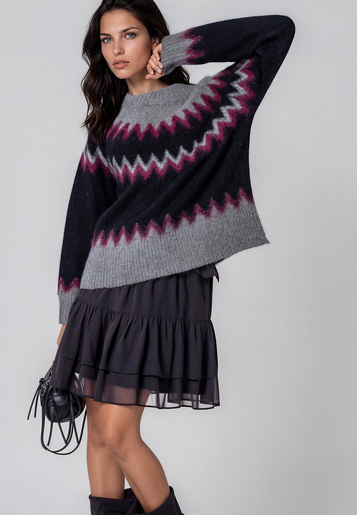ANNE FAIR ISLE JUMPER  BLACK & RED