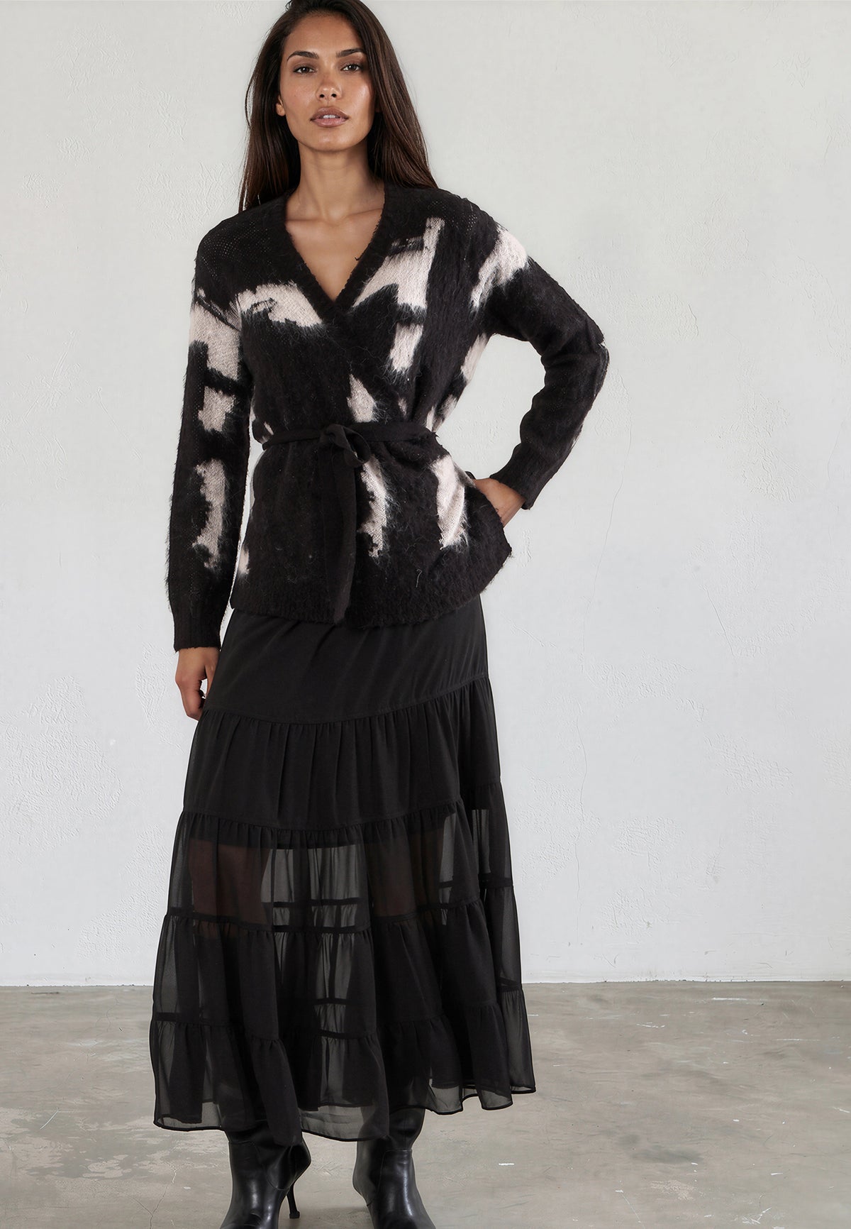 BELLA WRAP CARDIGAN FACADE BLACK & ASHES