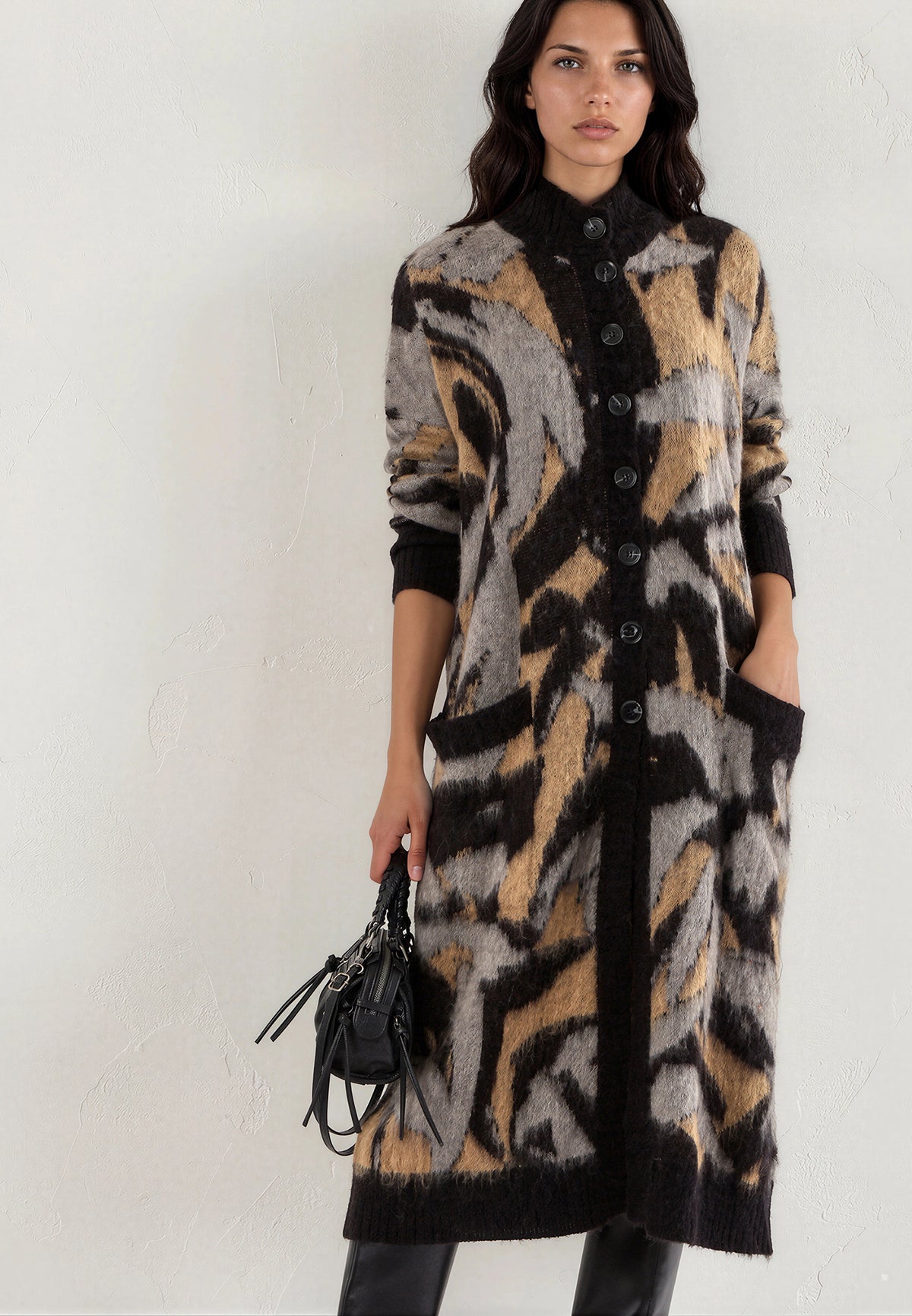 LAYLA CARDIGAN BLACK & GREY& CAMEL