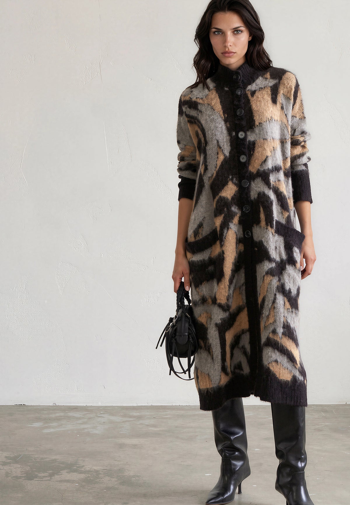 LAYLA CARDIGAN BLACK & GREY& CAMEL