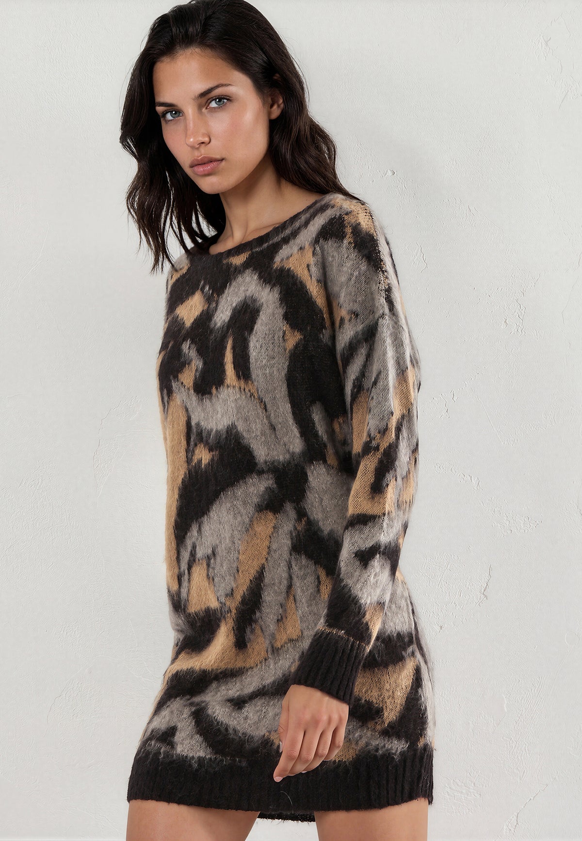 LAYLA DRESS BLACK & GREY & CAMEL