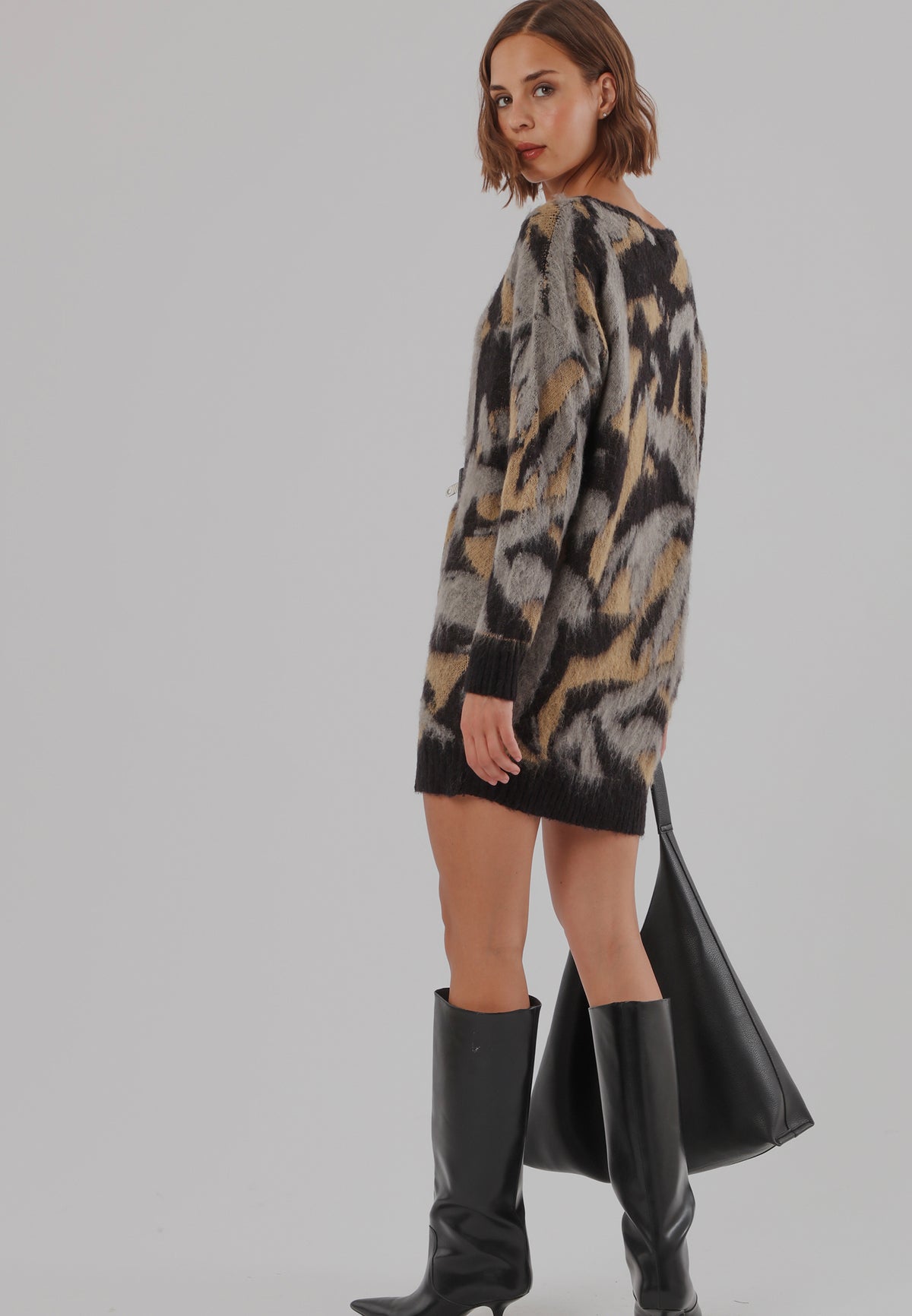LAYLA DRESS BLACK & GREY & CAMEL