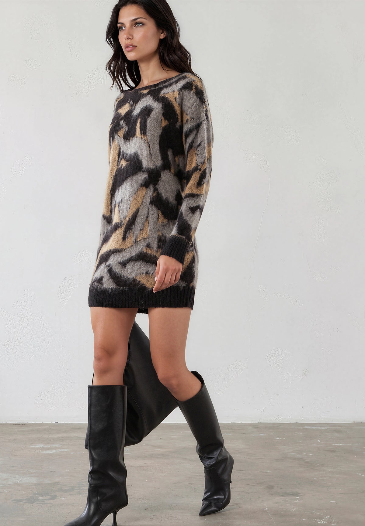 LAYLA DRESS BLACK & GREY & CAMEL