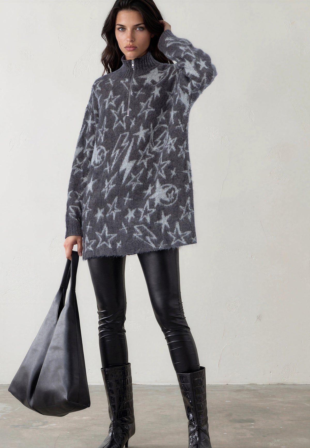 STARLIGHT DRESS CHARCOAL & WHITE