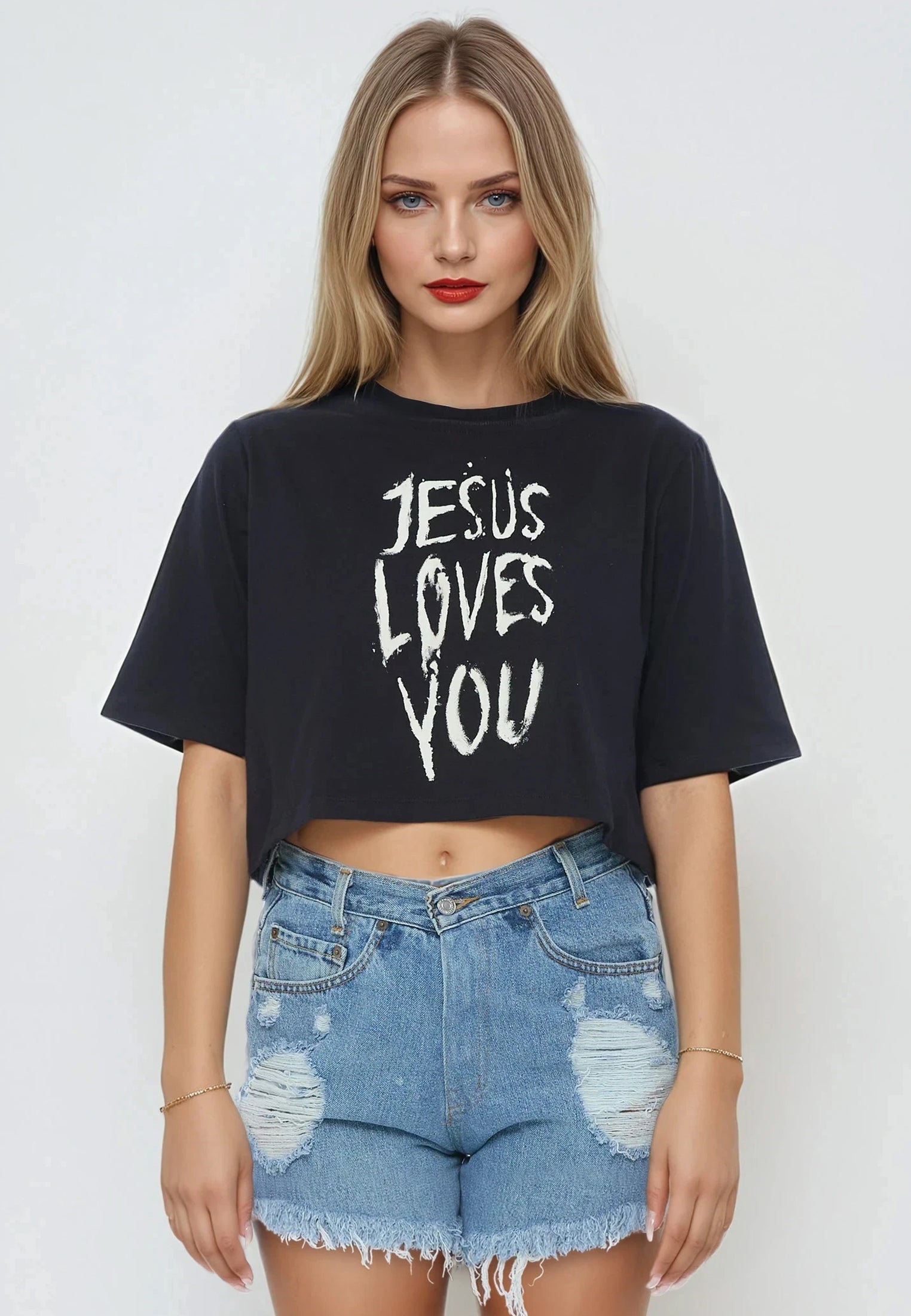 JESUS LOVES YOU CROP TOP BLACK