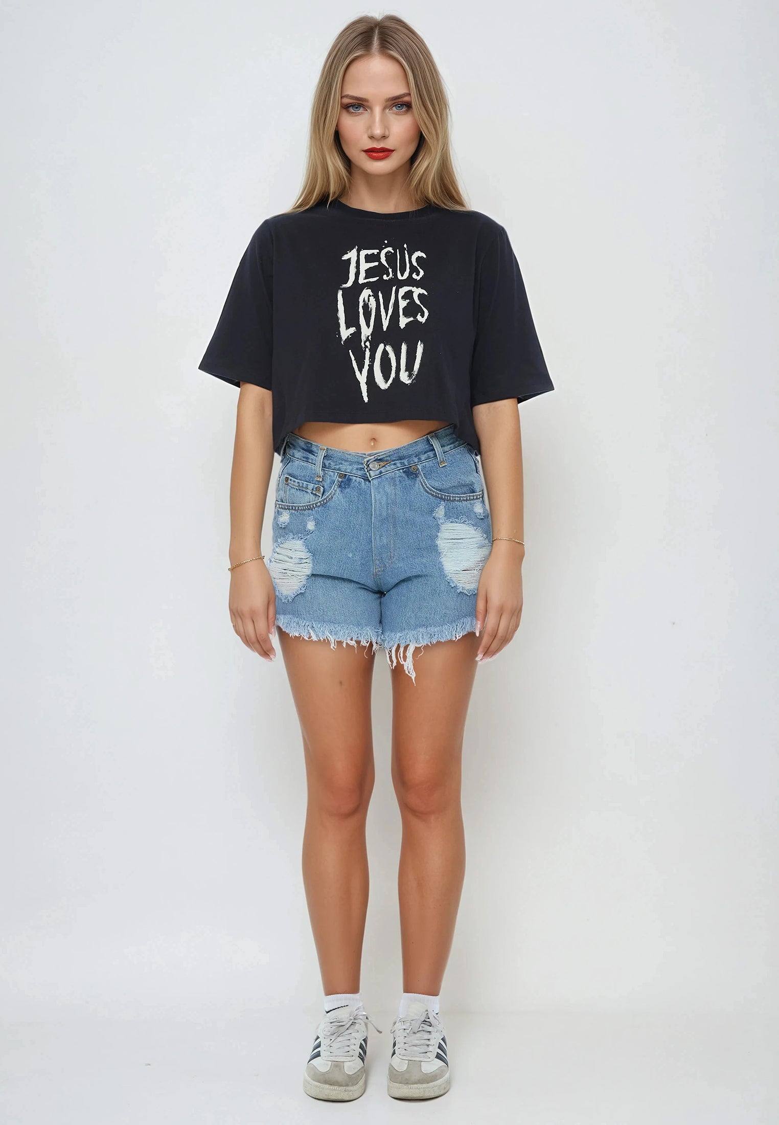 JESUS LOVES YOU CROP TOP BLACK