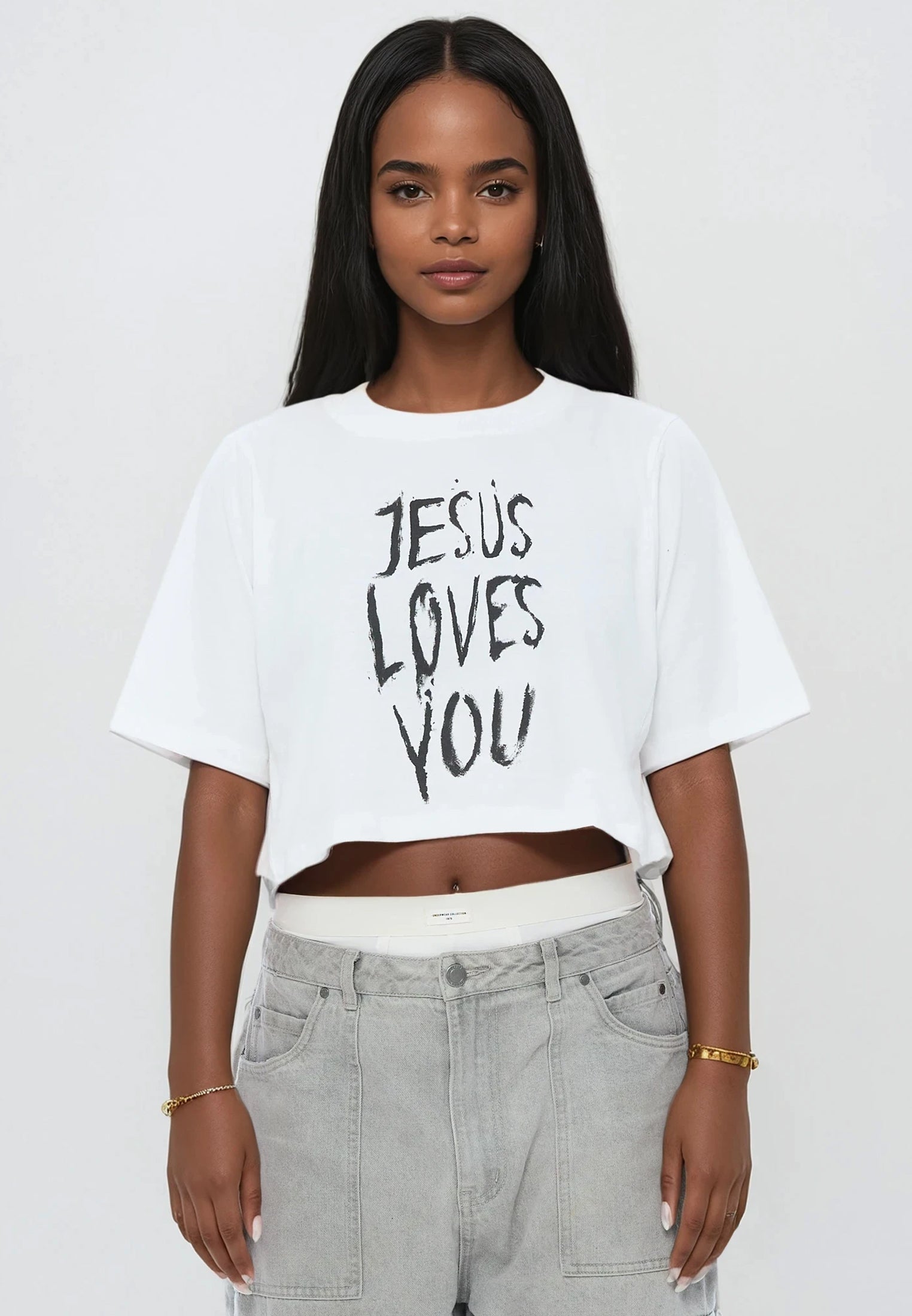 JESUS LOVES YOU CROP TOP WHITE