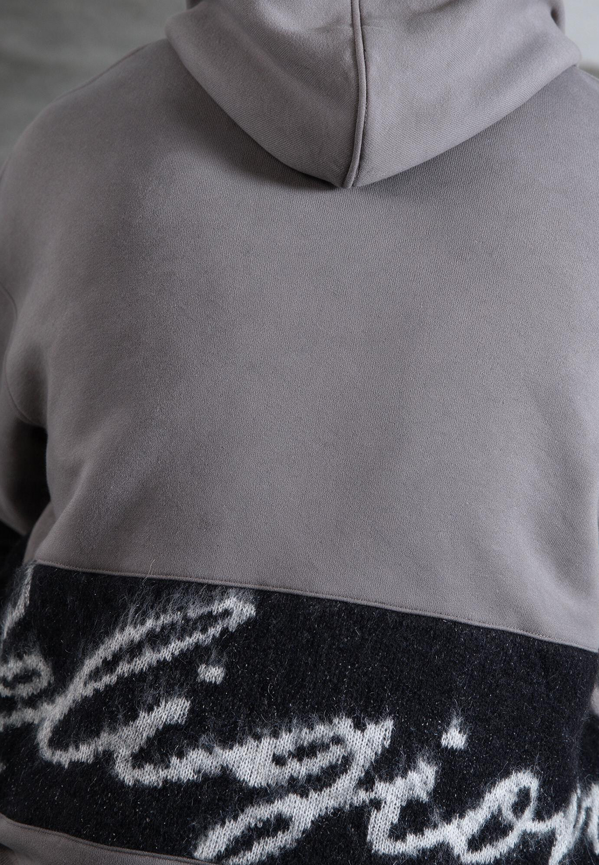 KNITTED RELIGION HOODIE CEMENT GREY