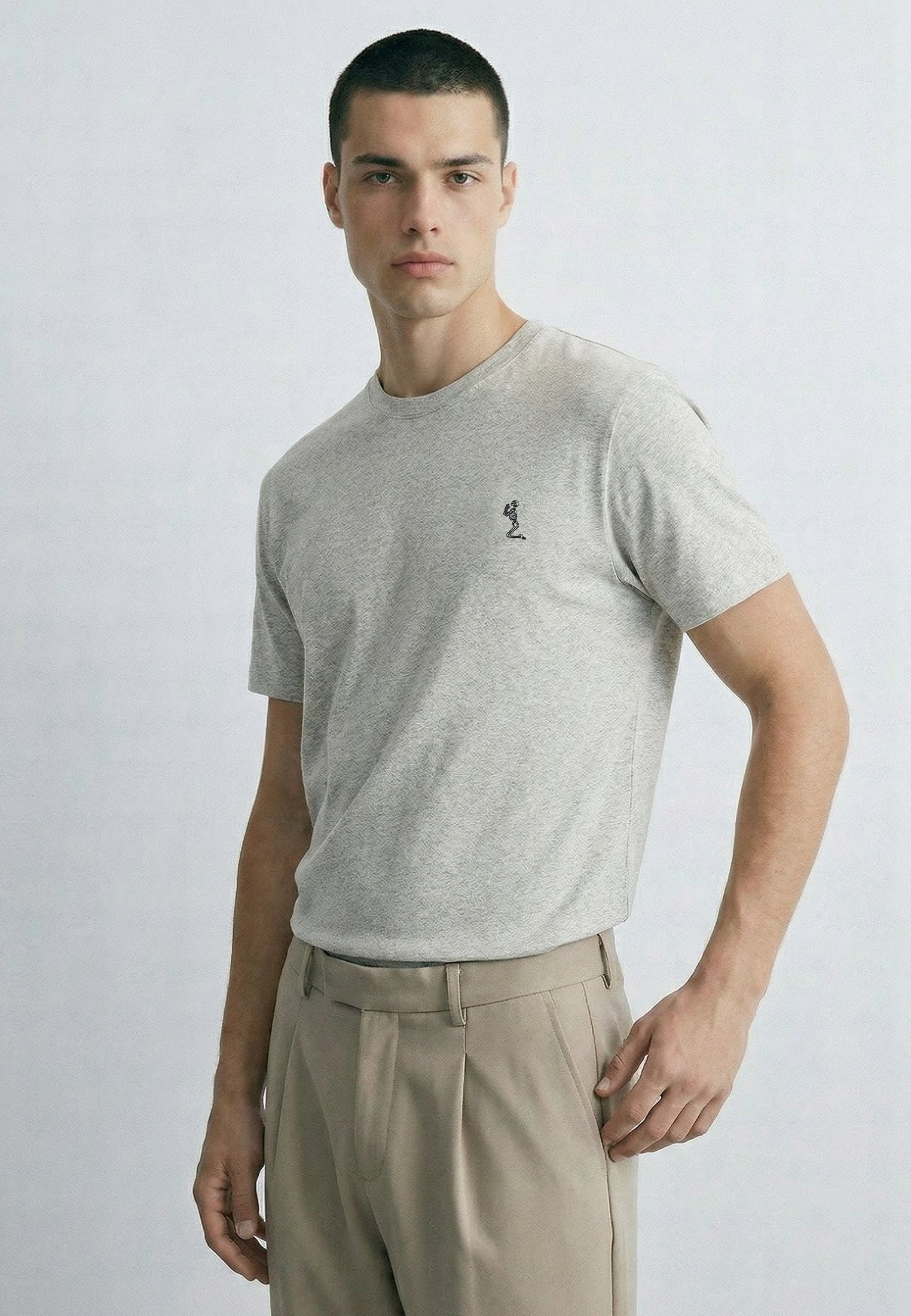 ESSENTIAL SWAG CURVED HEM GREY MARL T-SHIRT