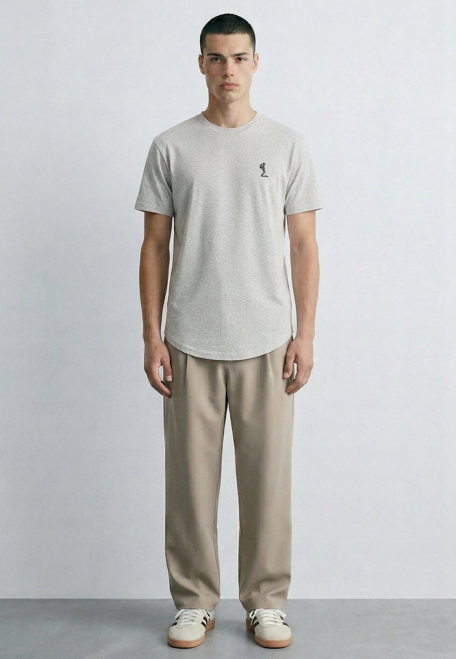 ESSENTIAL SWAG CURVED HEM GREY MARL T-SHIRT