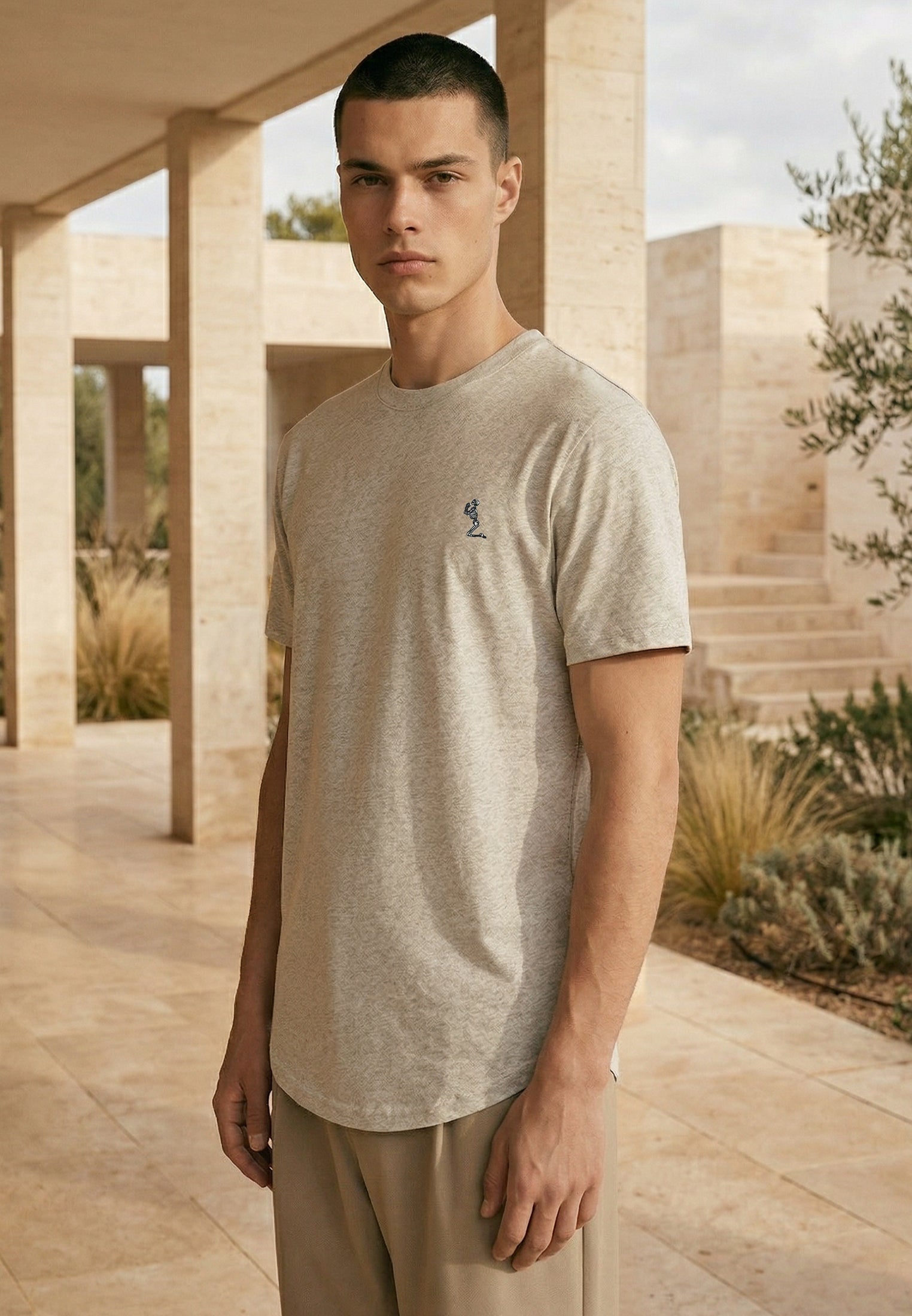 ESSENTIAL SWAG CURVED HEM GREY MARL T-SHIRT