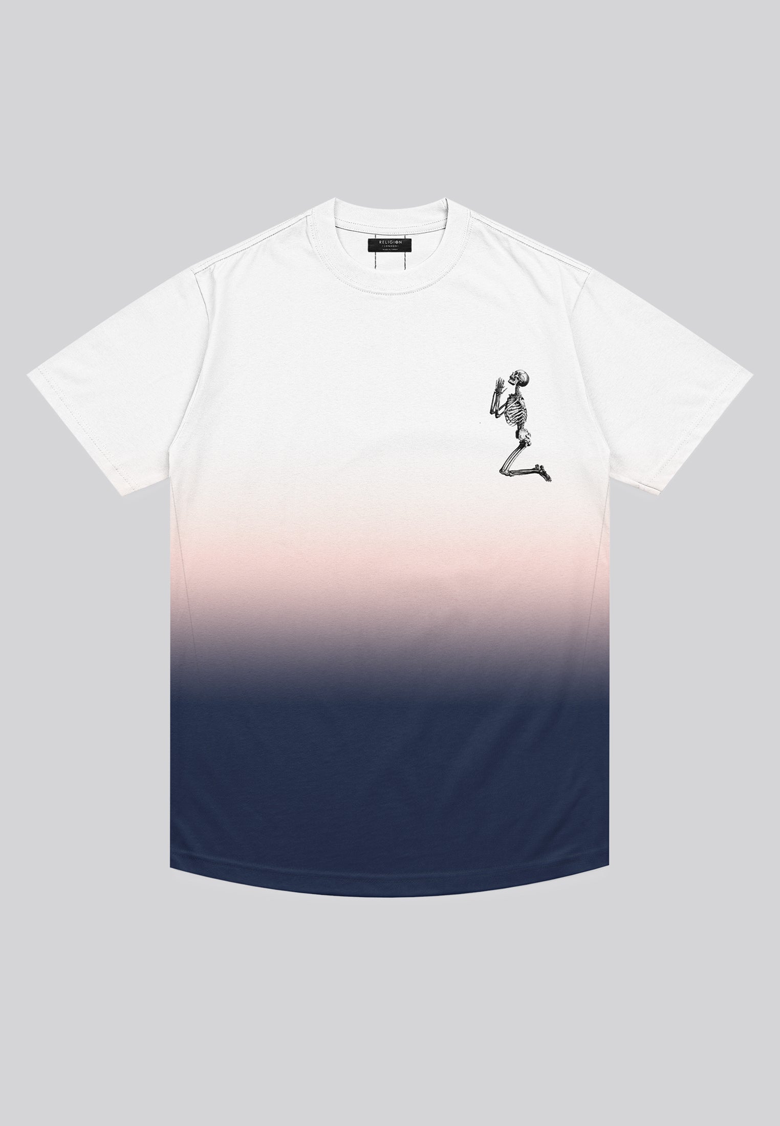 PRAYING SKELETON PINK & NAVY T-SHIRT