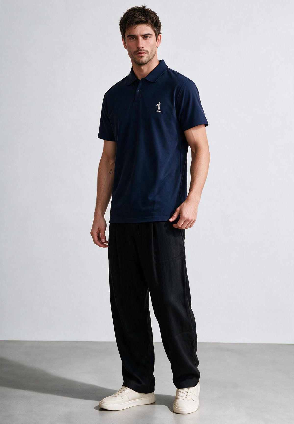 ESSENTIAL CURVED HEM NAVY POLO SHIRT
