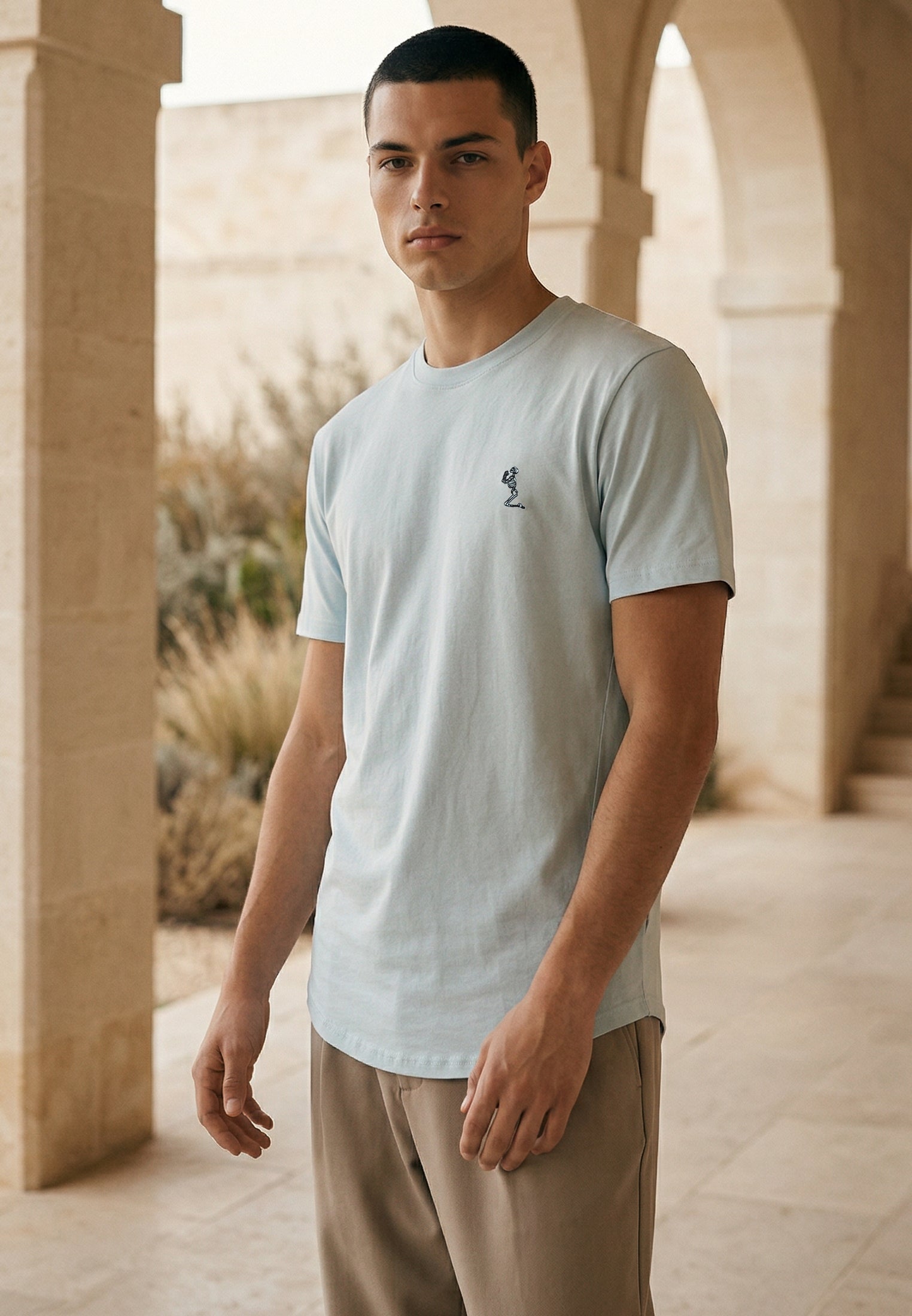ESSENTIAL SWAG CURVED HEM PALE BLUE T-SHIRT