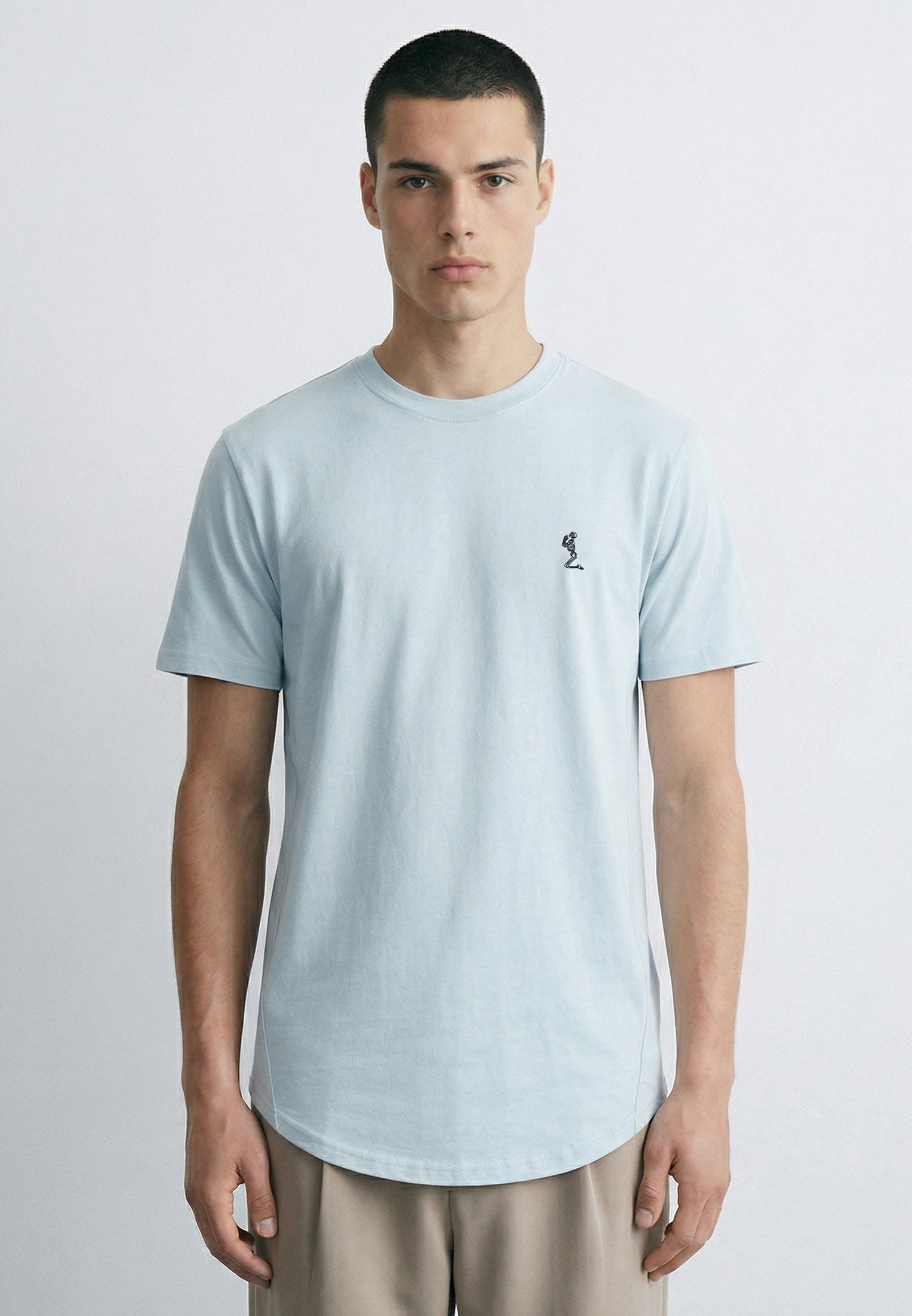 ESSENTIAL SWAG CURVED HEM PALE BLUE T-SHIRT
