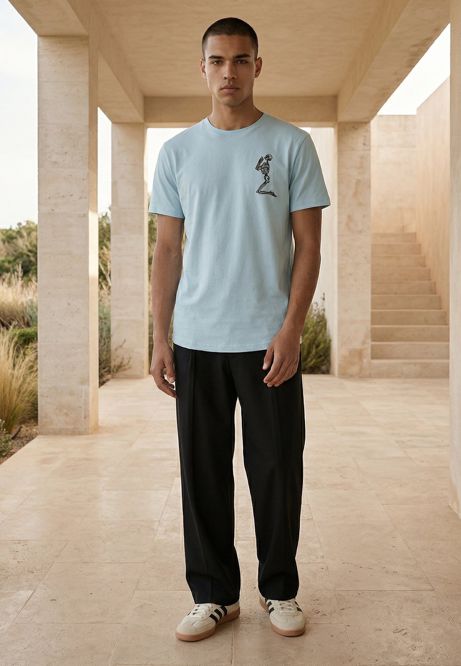 ESSENTIAL BIG SKELETON PALE BLUE T-SHIRT