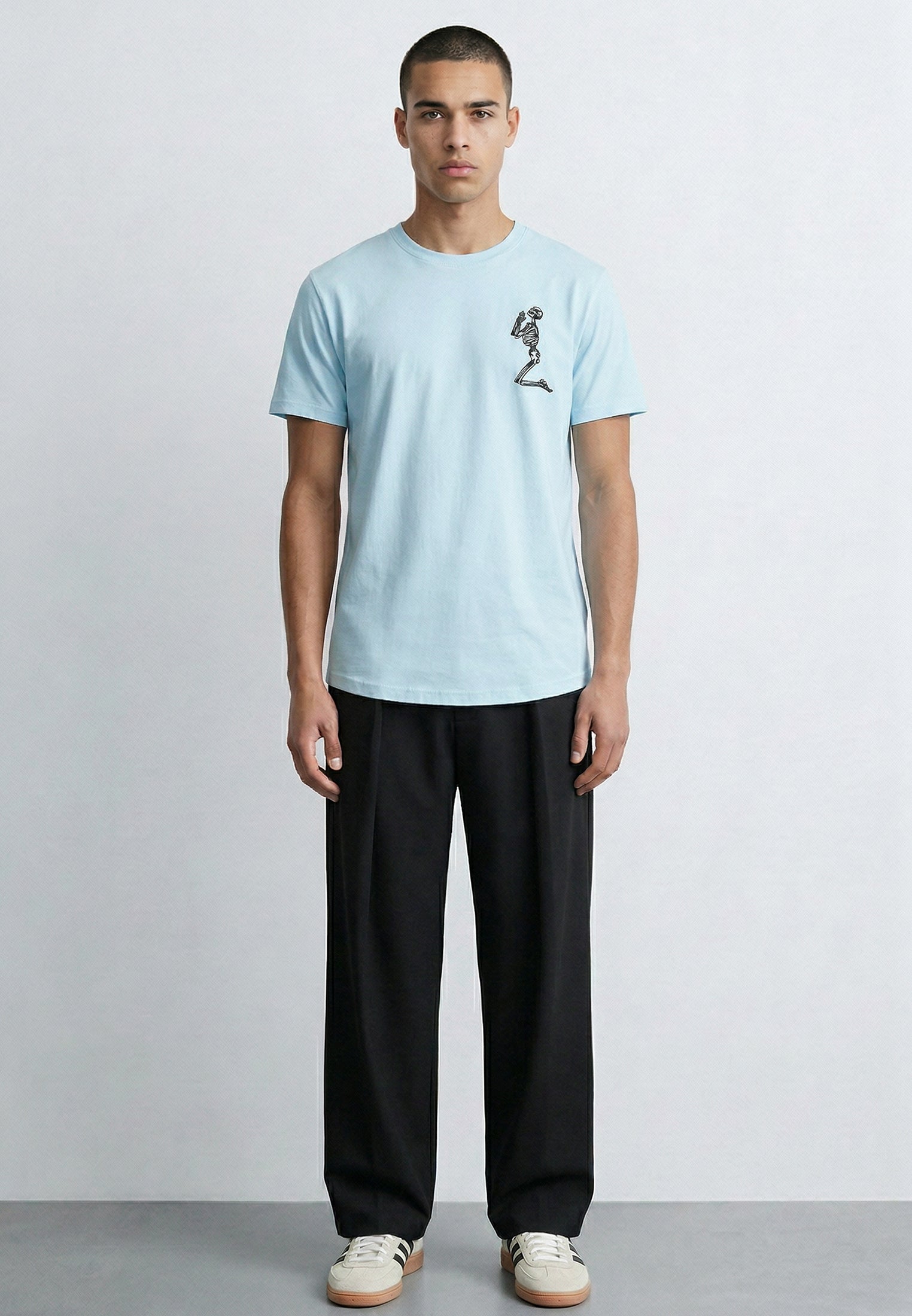 ESSENTIAL BIG SKELETON PALE BLUE T-SHIRT