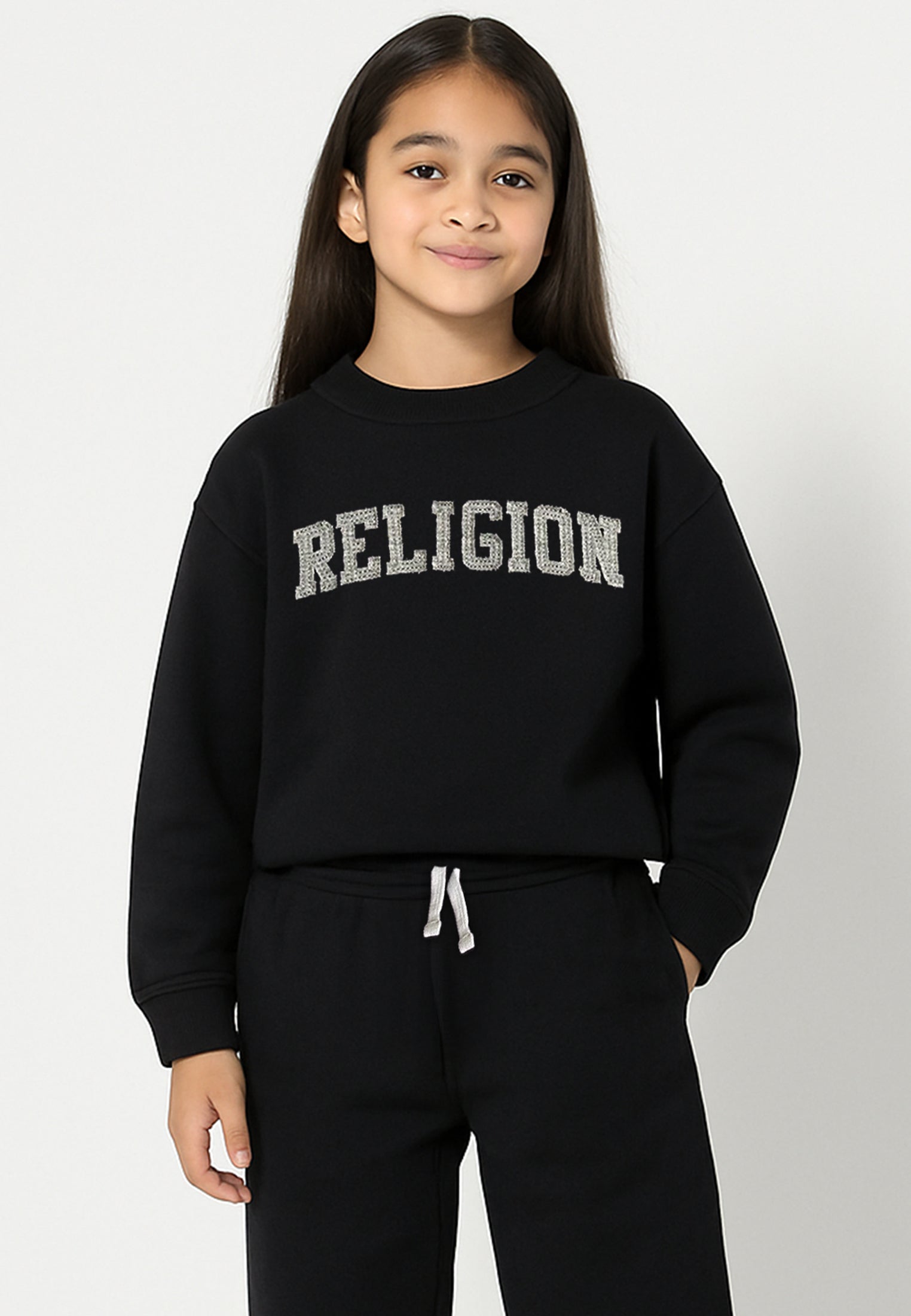 RELIGION GIRLS APPLIQUÉ OVERSIZED SWEATSHIRT BLACK