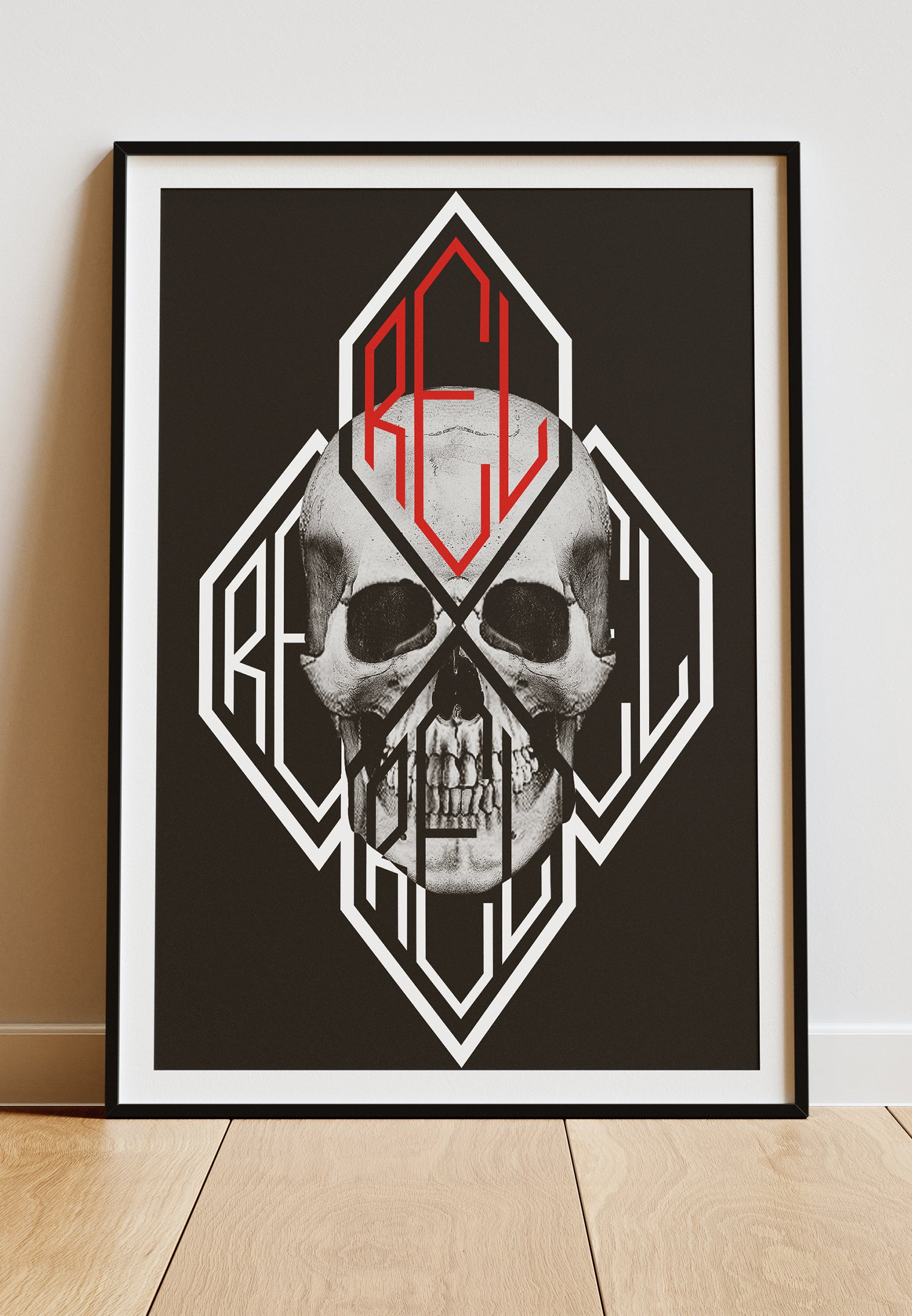 DIGITAL PRINT DIAMOND SKULL ART POSTER BLACK