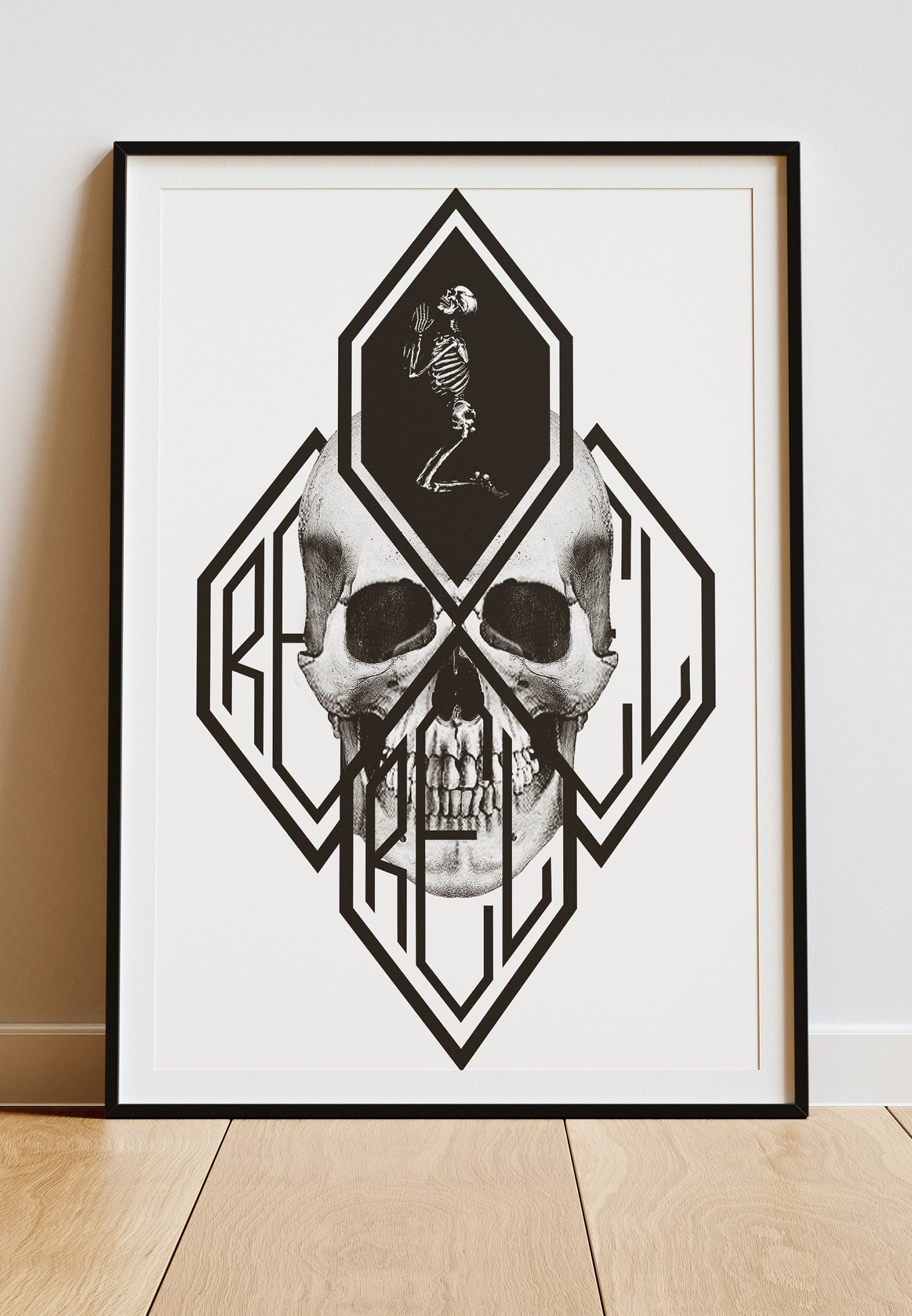 DIGITAL PRINT DIAMOND SKULL ART POSTER WHITE