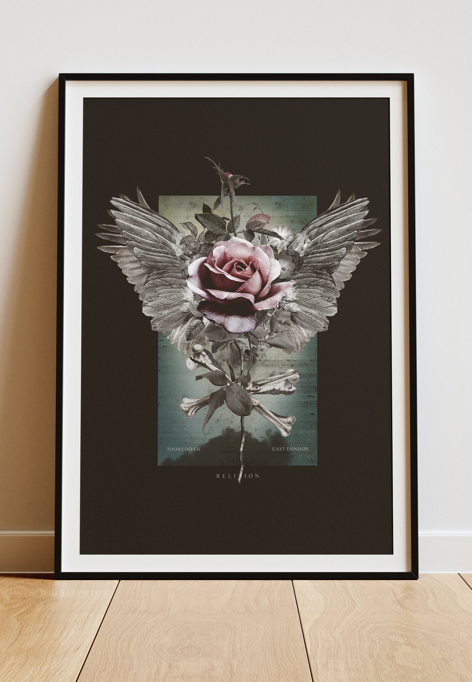 DIGITAL PRINT ROSE WING ART POSTER BLACK