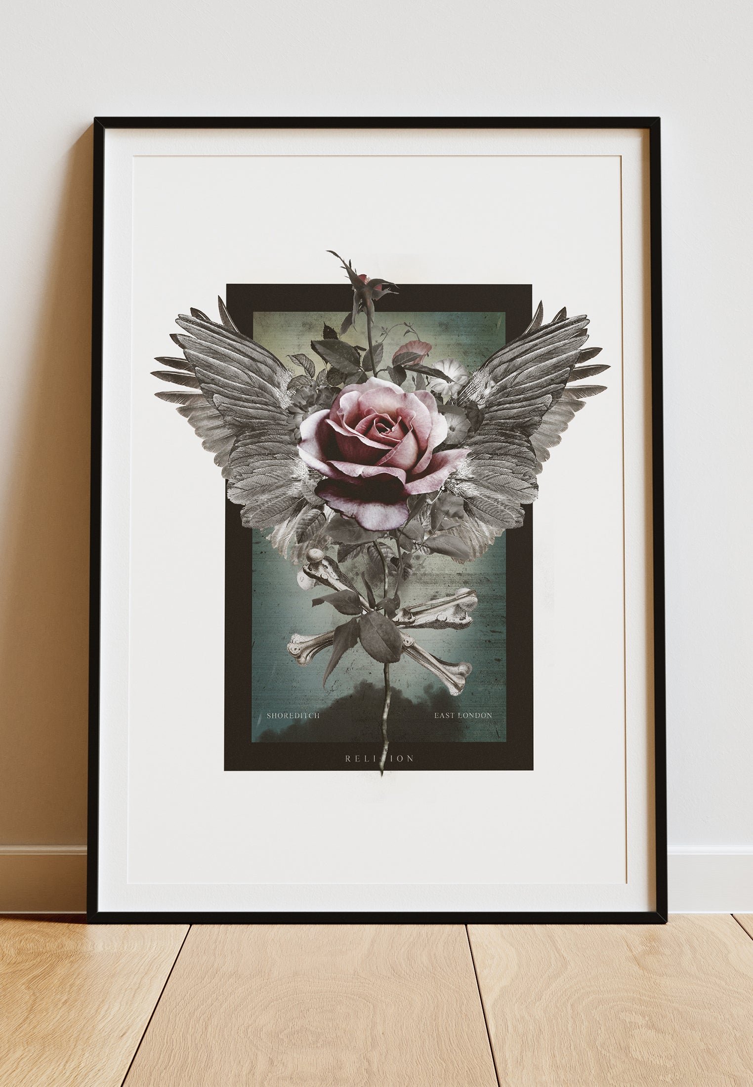 DIGITAL PRINT ROSE WING ART POSTER WHITE