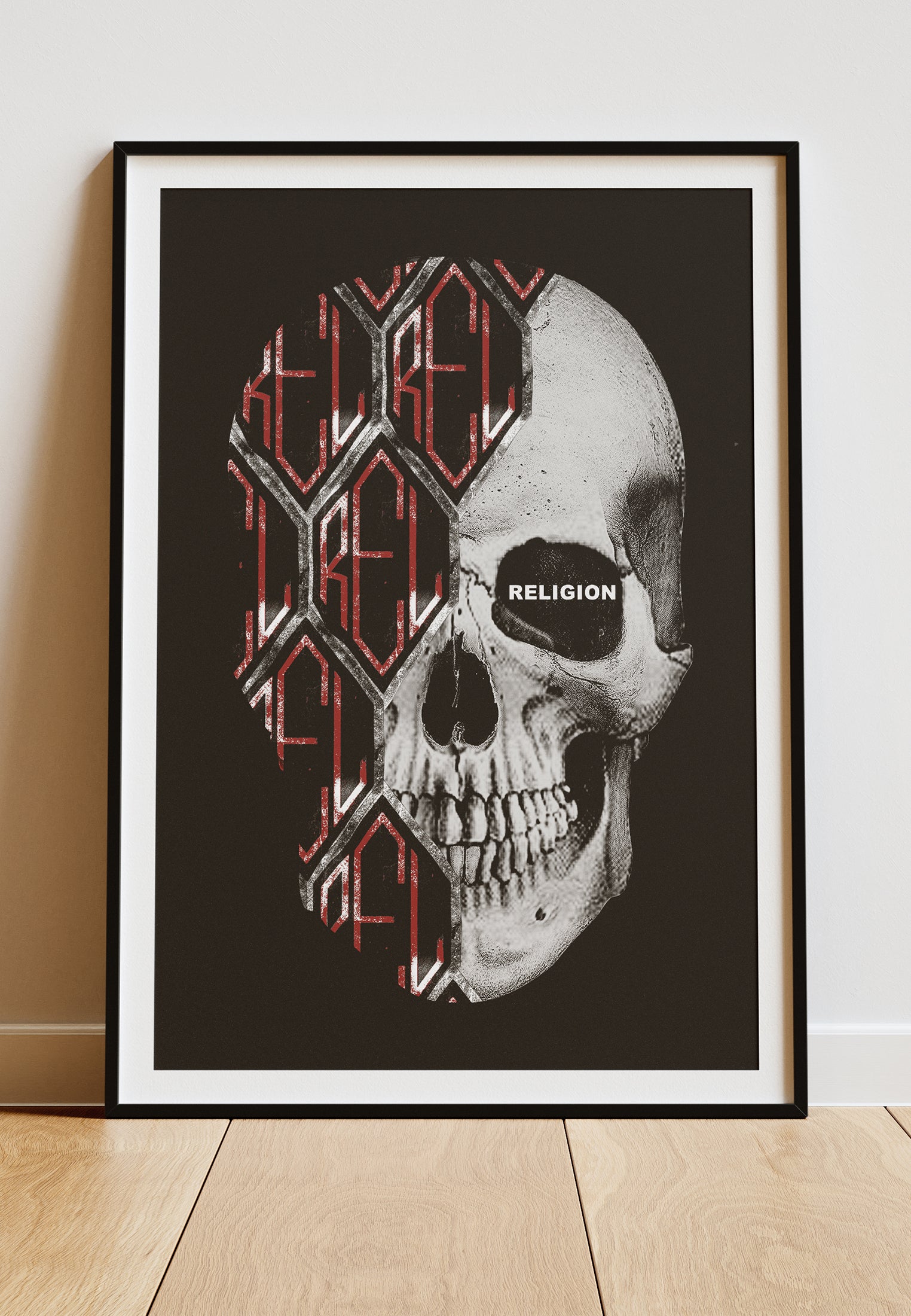 DIGITAL PRINT REL SKULL ART POSTER BLACK