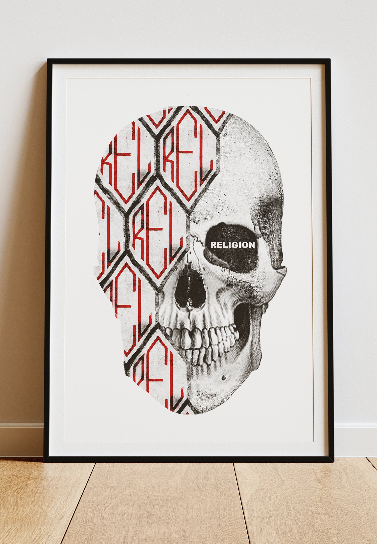 DIGITAL PRINT REL SKULL ART POSTER WHITE