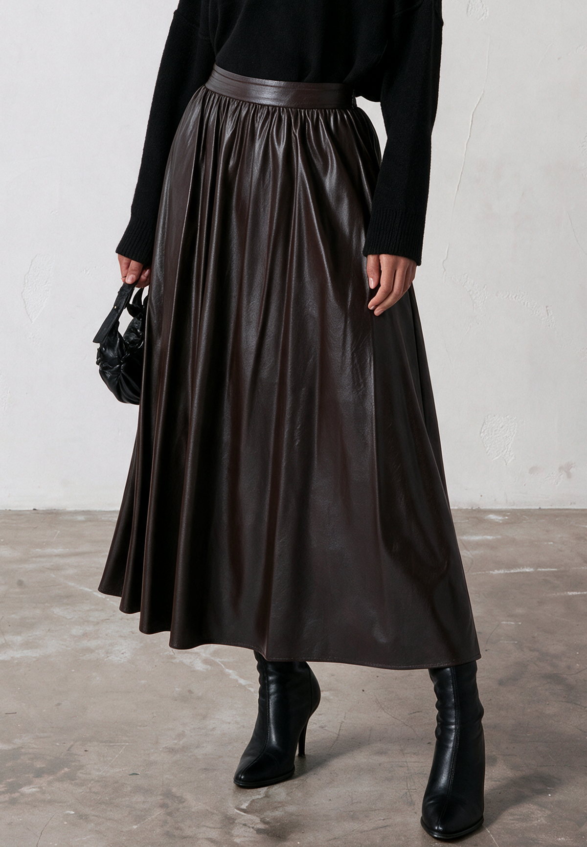 SOPHIE SKIRT BROWN LEATHER LOOK