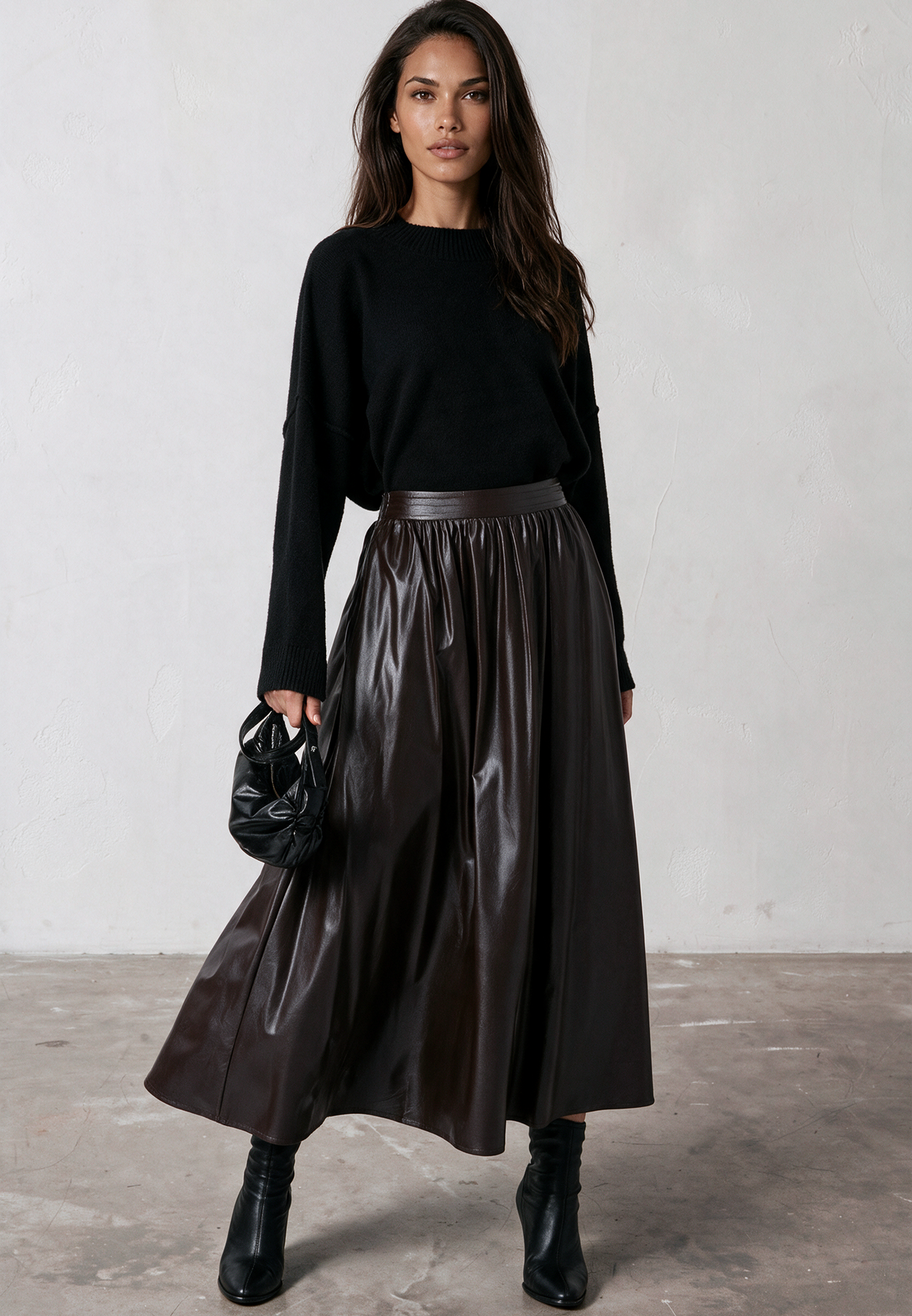 SOPHIE SKIRT BROWN LEATHER LOOK