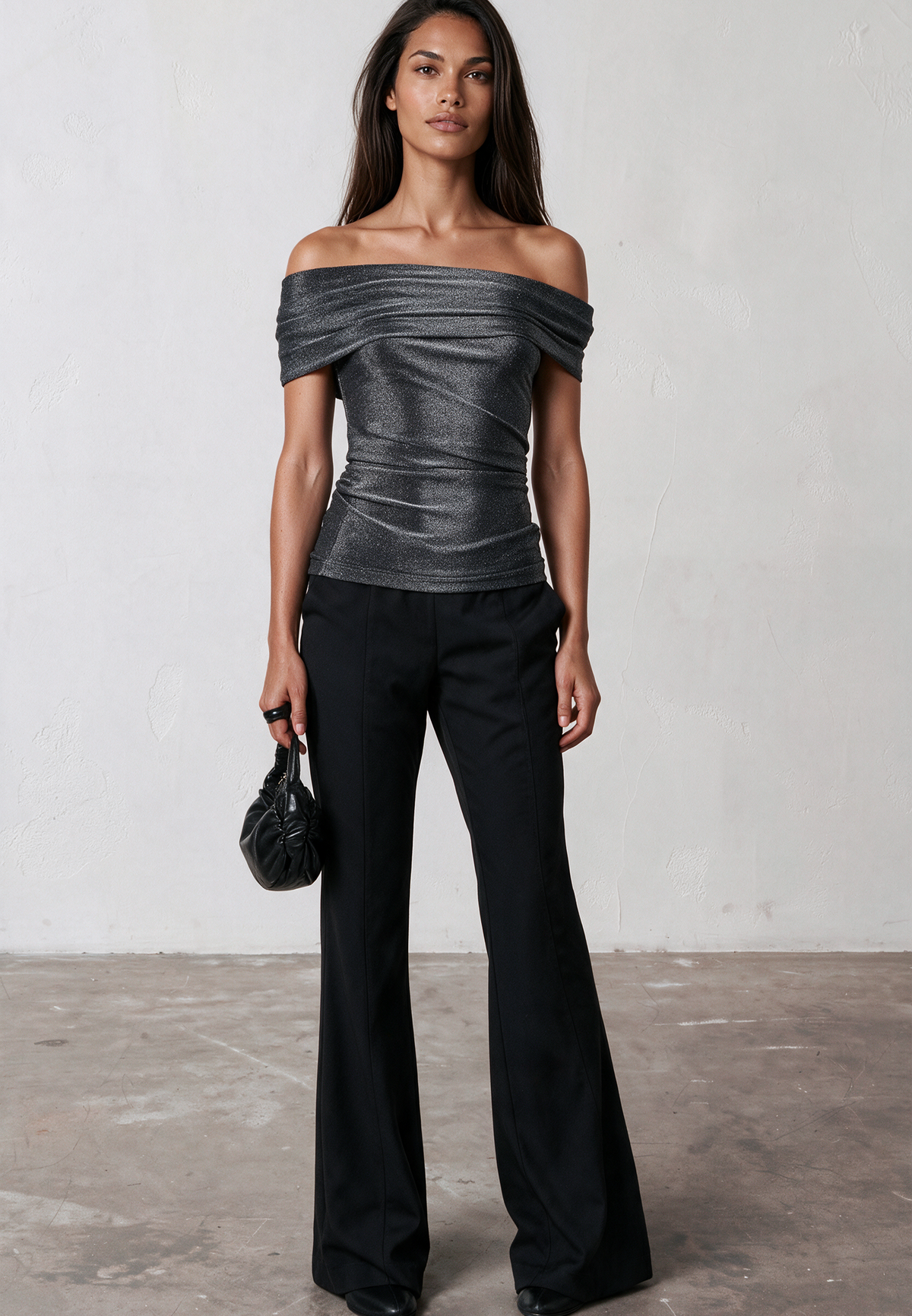 TANZANITE OFF THE SHOULDER TOP GUN METAL