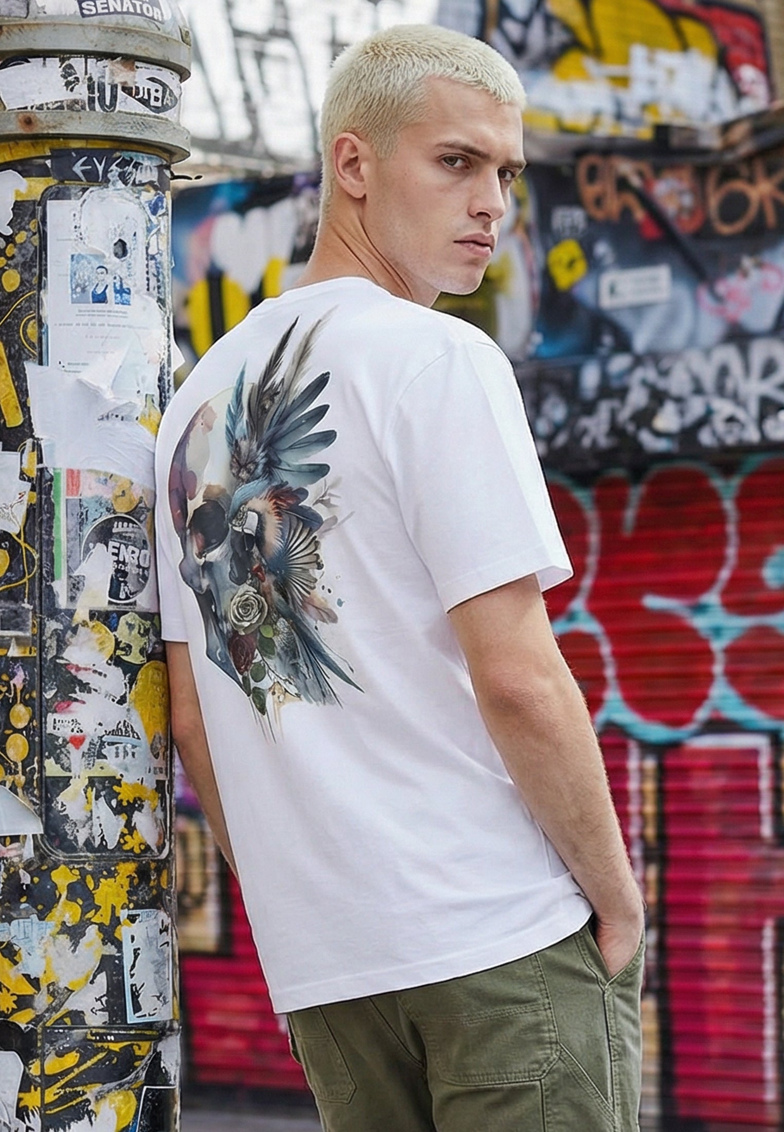 WATER COLOUR SKULL T-SHIRT WHITE